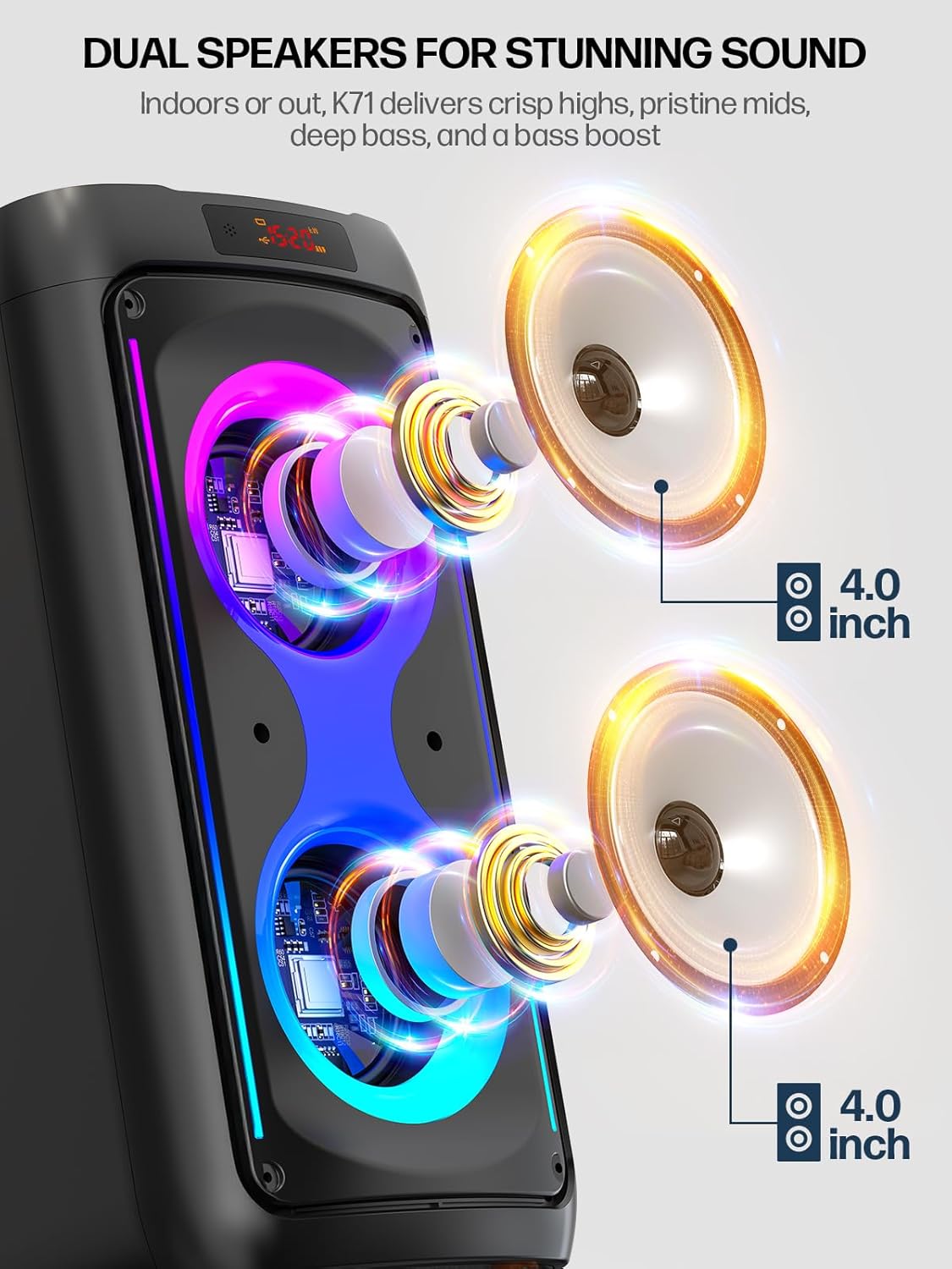 Karaoke Machine for Adults, Portable Bluetooth Speaker with 2 Wireless Microphones, PA System with Disco Lights for Big Party, Outdoor, Supports USB/TF/REC/AUX, Ideal Gifts for Family, Music Lover