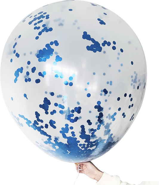 36 Inch Jumbo Blue Confetti Balloons Round Latex Balloons,Giant Confetti Balloons for Birthday Wedding Baby Shower Party Decor (6pcs)
