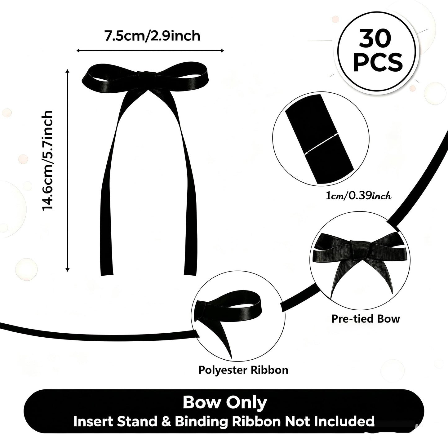 30 Pack Bow Cake Toppers Black Ribbon Bows for Cake Back to School Decor