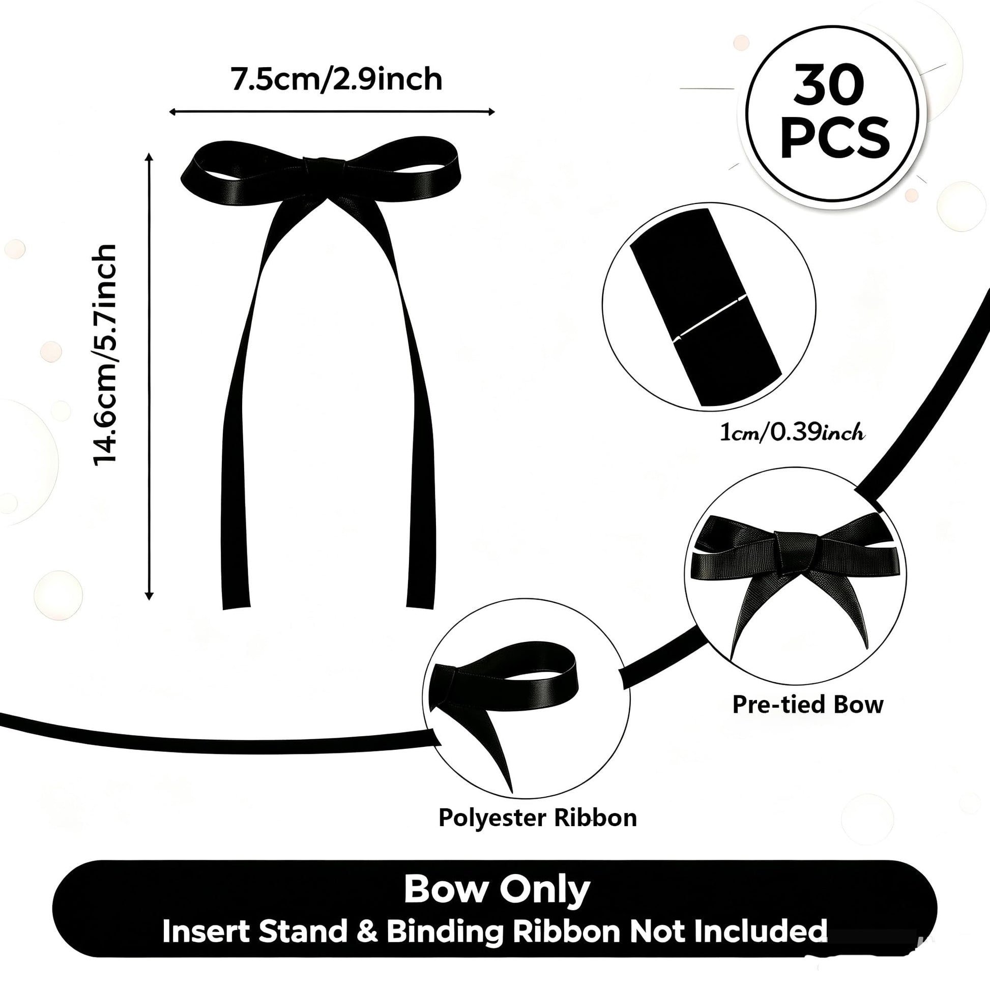 30 Pack Bow Cake Toppers Black Ribbon Bows for Cake Back to School Decor