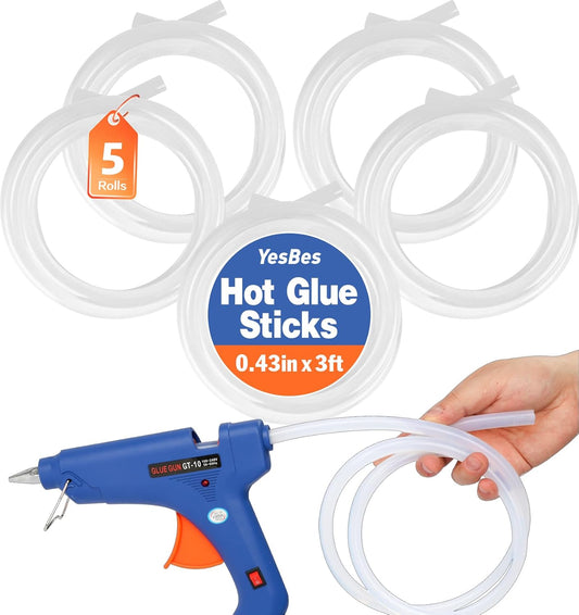 5 Rolls Hot Glue Sticks, Full Size 3 FT Long x 0.43" Diameter Glue Sticks for Glue Gun, Widely Used in Wood, Metal, Glass, Plastic, and More
