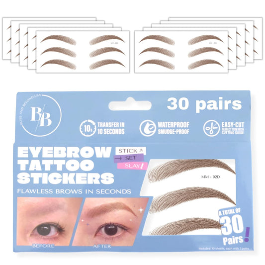 Bliss and Beyond USA Eyebrow Tattoo Stickers Waterproof – 30-Pair Deluxe Box | Realistic Hair-Like Temporary Brows for Alopecia, Cancer, and Hair Loss (Brown, Dramatic Miami)