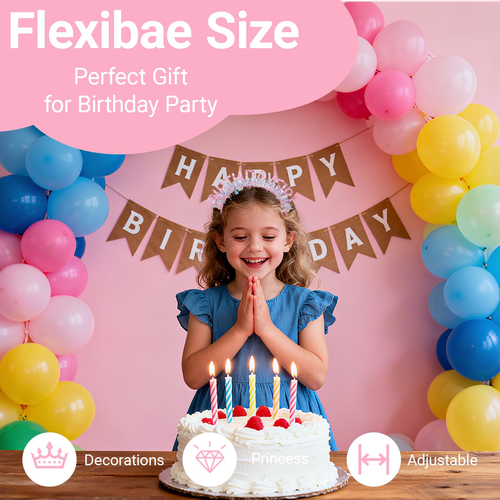 Papoopy Birthday Headband with Sash for Women, Birthday Tiara for Party