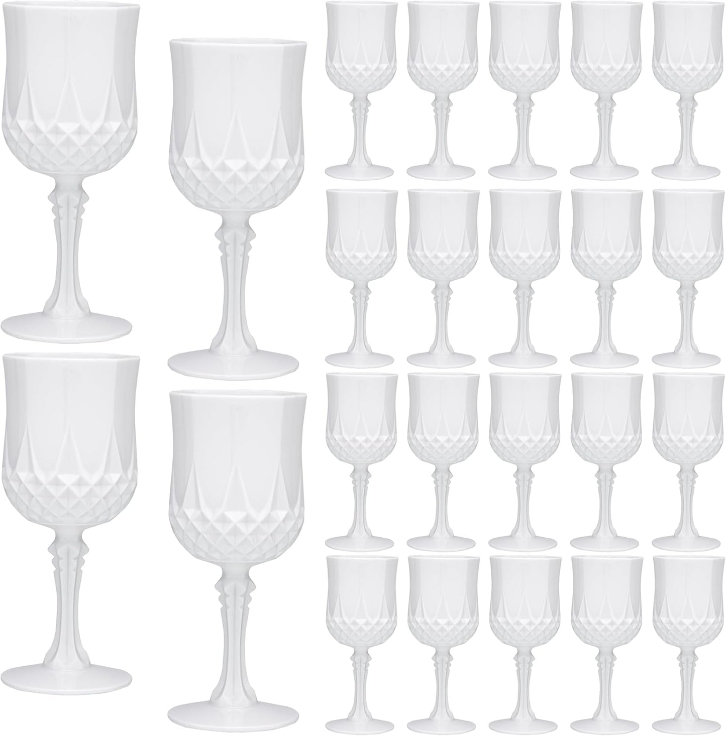 JLYLOL Plastic Vintage Wine Glasses 7OZ Plastic Goblets Vintage Drinking Glasses 24PCS Retro Wedding Glassware Water Goblets Reusable Drinking Cups for Party,Reception,Celebration,Bar,Whiskey(White)