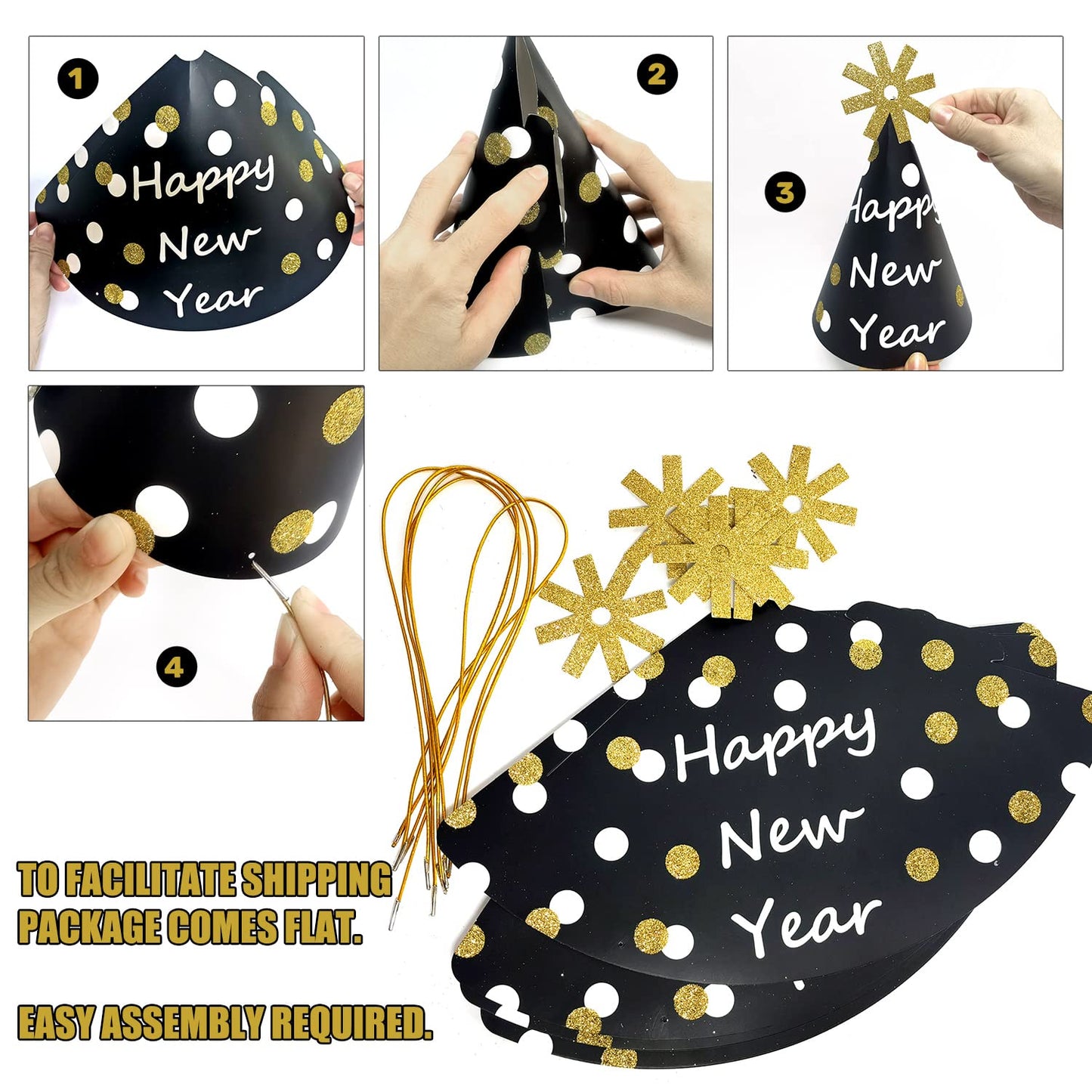 MOVINPE New Year Eve Party Decorations Kit 2026 - Happy New Year Party Supplies, Banner Cone Hats