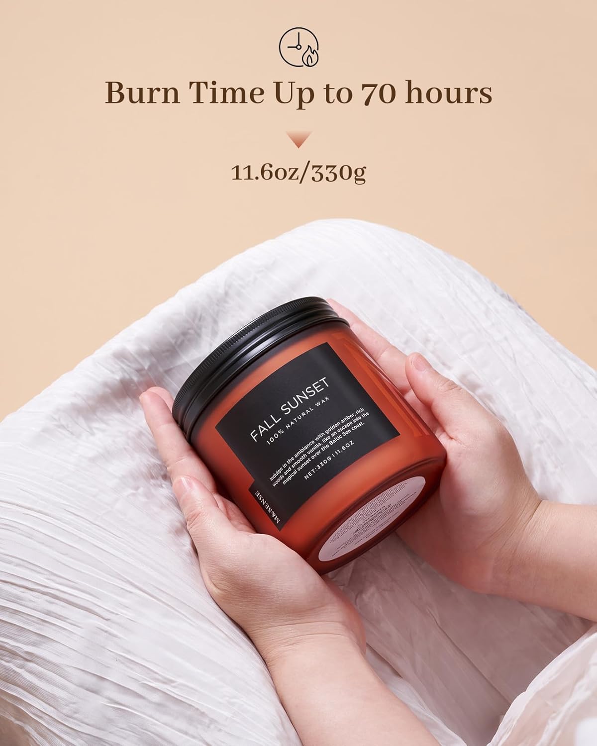 M&SENSE Baltic Amber Scented Candle, 11.6oz Clean Natural Soy Wax Non Toxic Up to 70 Hours Burn Time 2 Cotton Wick Housewarming Candle for Home Scented