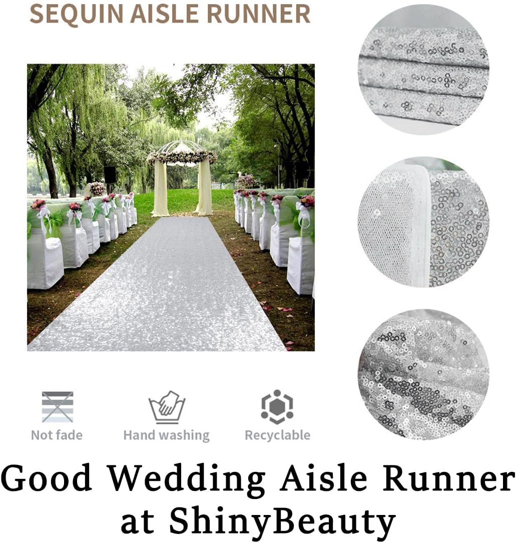 ShinyBeauty 4Ft x 20Ft Silver Sparkly Wedding Aisle Runner - Ideal for Prom, Beach & Outdoor Weddings Floor Carpet Runner for Stairs Decoration