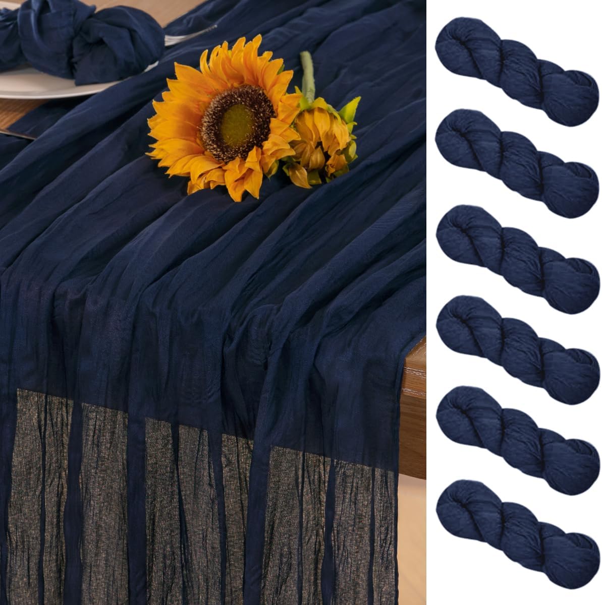 Navy Blue Cheesecloth Table Runner 6 Pack Fall Table Runners Boho Gauze 120 Inches Navy Cheese Cloth Fall Table Decorations for Thanksgiving Wedding Bridal Baby Shower Party Christmas Dinner
