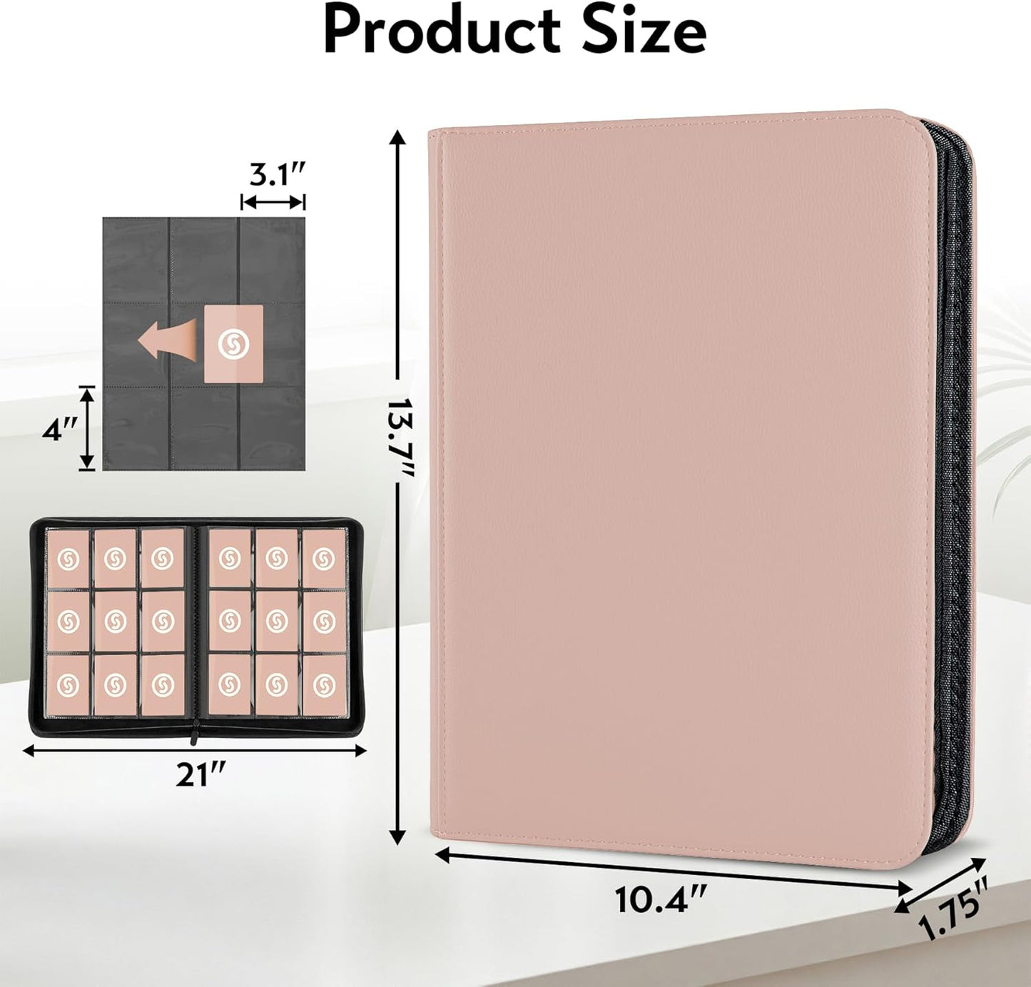 Card Binder 9 Pocket for 360 Cards - Premium Trading Card Binder with Sleeves Protection, Side Loading Card Collection Binder for TCG, MTG, YGO, One Piece Collectible Cards (Pink)