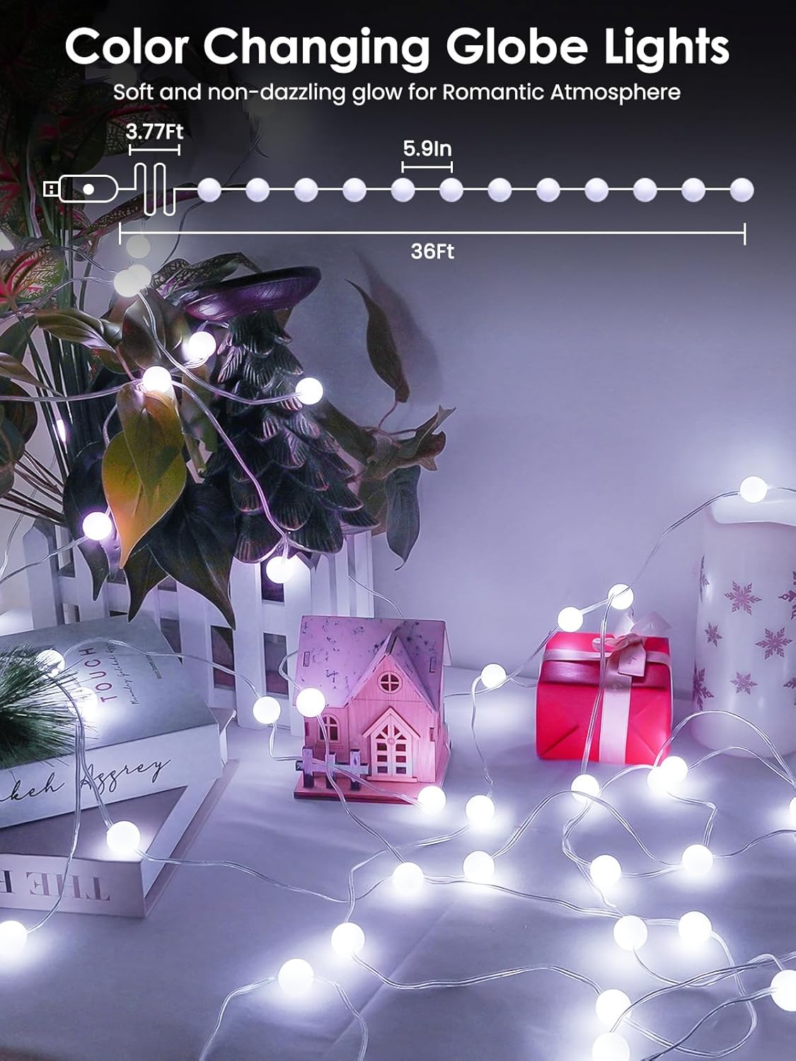 Smart Color Changing Halloween Lights, 33FT 66LED App Control RGB Globe String Light with Remote & Timer, Music Sync Twinkle Christmas Tree Light Waterproof Indoor Outdoor Halloween Decorations