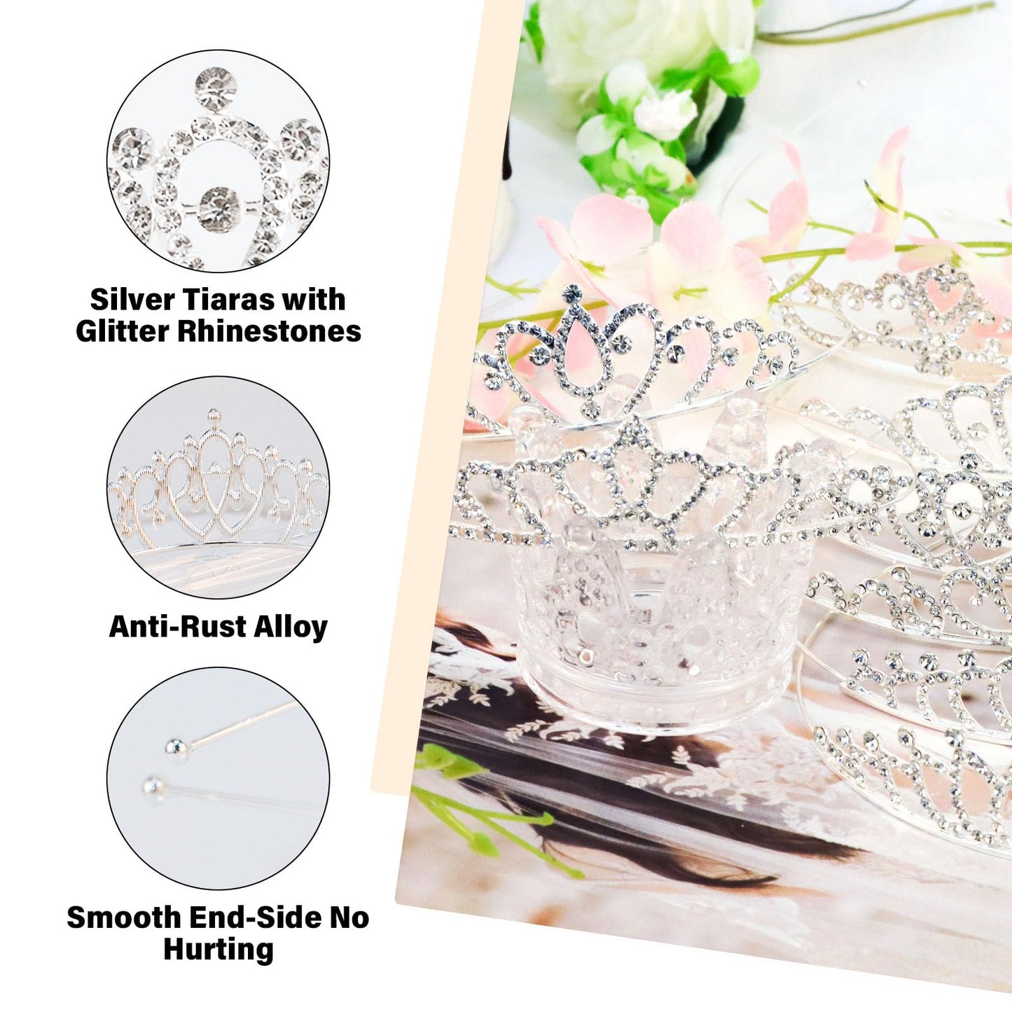 Tihebax Tiaras Crowns Headbands for Girls Women 10 Pcs Small Silver Princess Tiara Bulk Crown