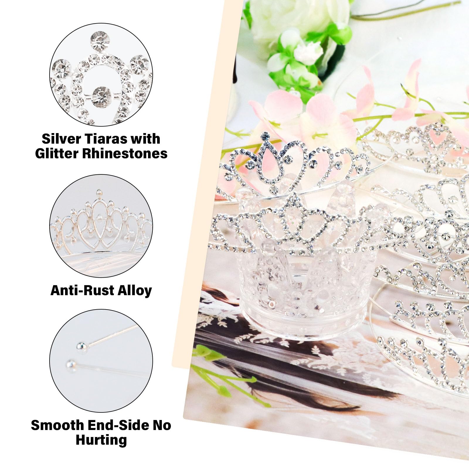 Tihebax Tiaras Crowns Headbands for Girls Women 10 Pcs Small Silver Princess Tiara Bulk Crown