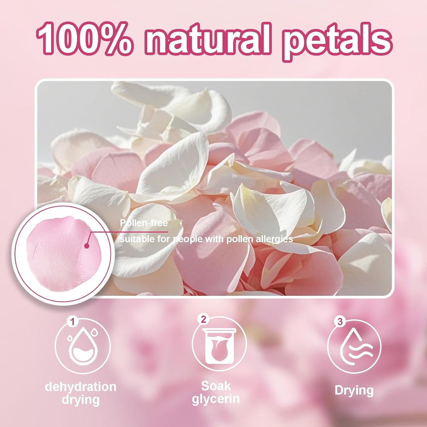 3.5 Oz Dried Rose Petals Wedding Biodegradable Petals, Natural Preservation Real Flower Petals, Suitable for Flower Petals for Flower Girl, Romantic Night, Table Decoration (White+Pink, 100g)