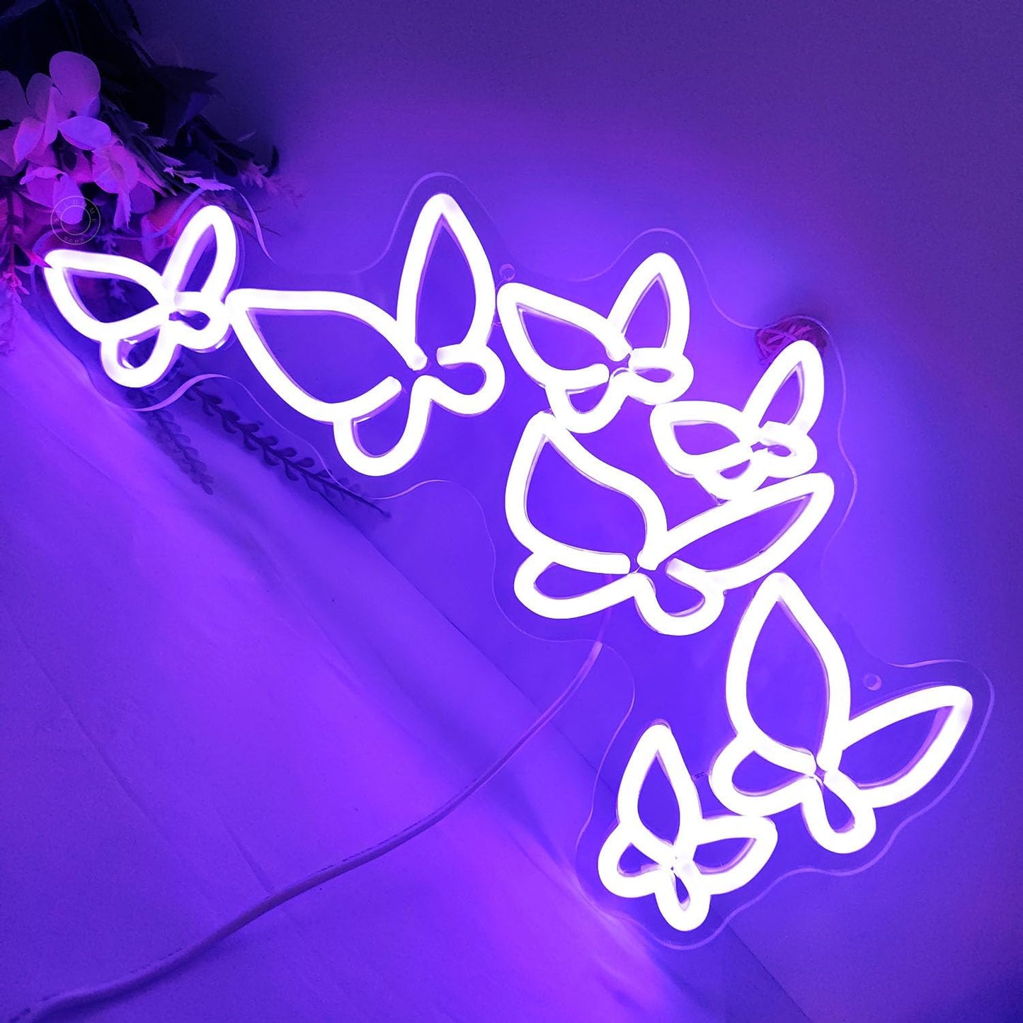 SYLHOME Butterfly Led Neon Light Sign Girls Bedroom Kids Room Beauty Studio Living Room Wedding Birthday Christmas Party Light Up Sign 16.5" X 8.9" USB