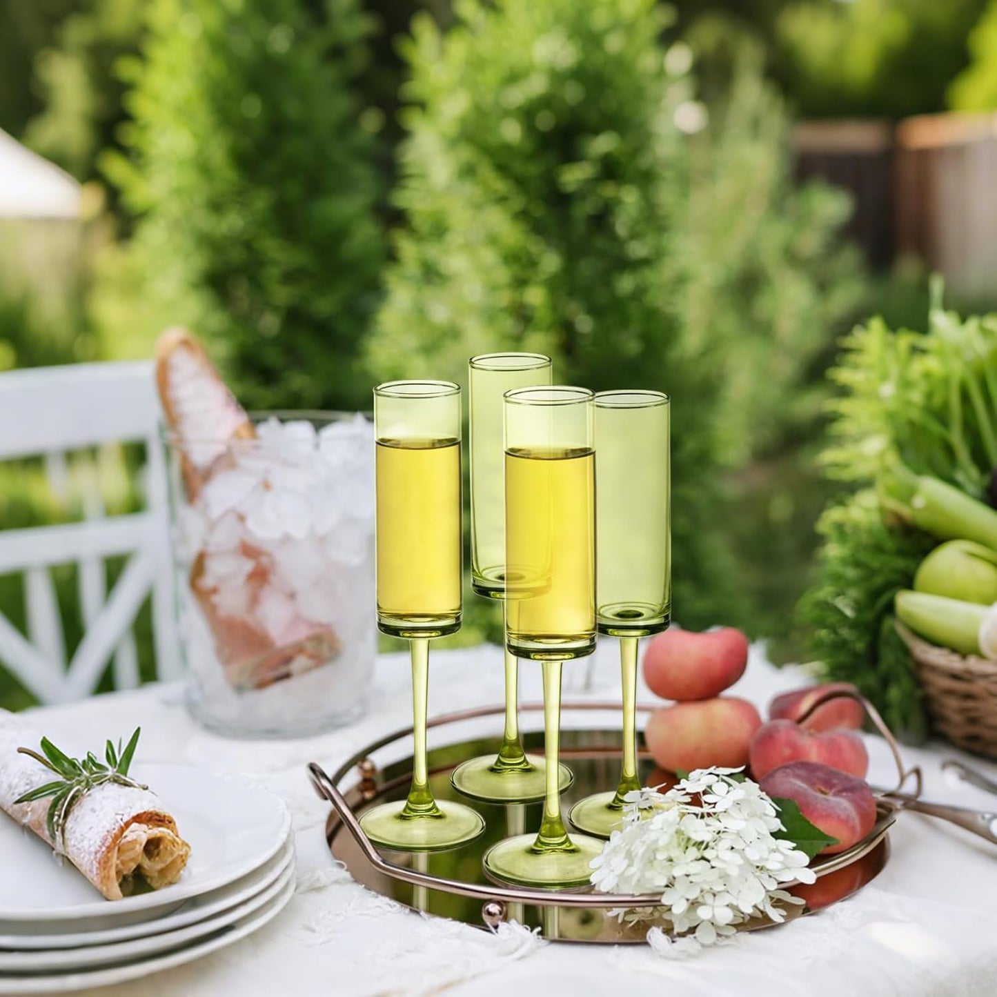 24 Pieces Green Champagne Flutes 6 OZ Straight Sided Wine Glasses Champagne Long Stem Drinking Colored Glasses,Set of 24 Hand Blown Champagne Flutes Goblets for Wedding Cocktail Cups,Cava, Prosecco