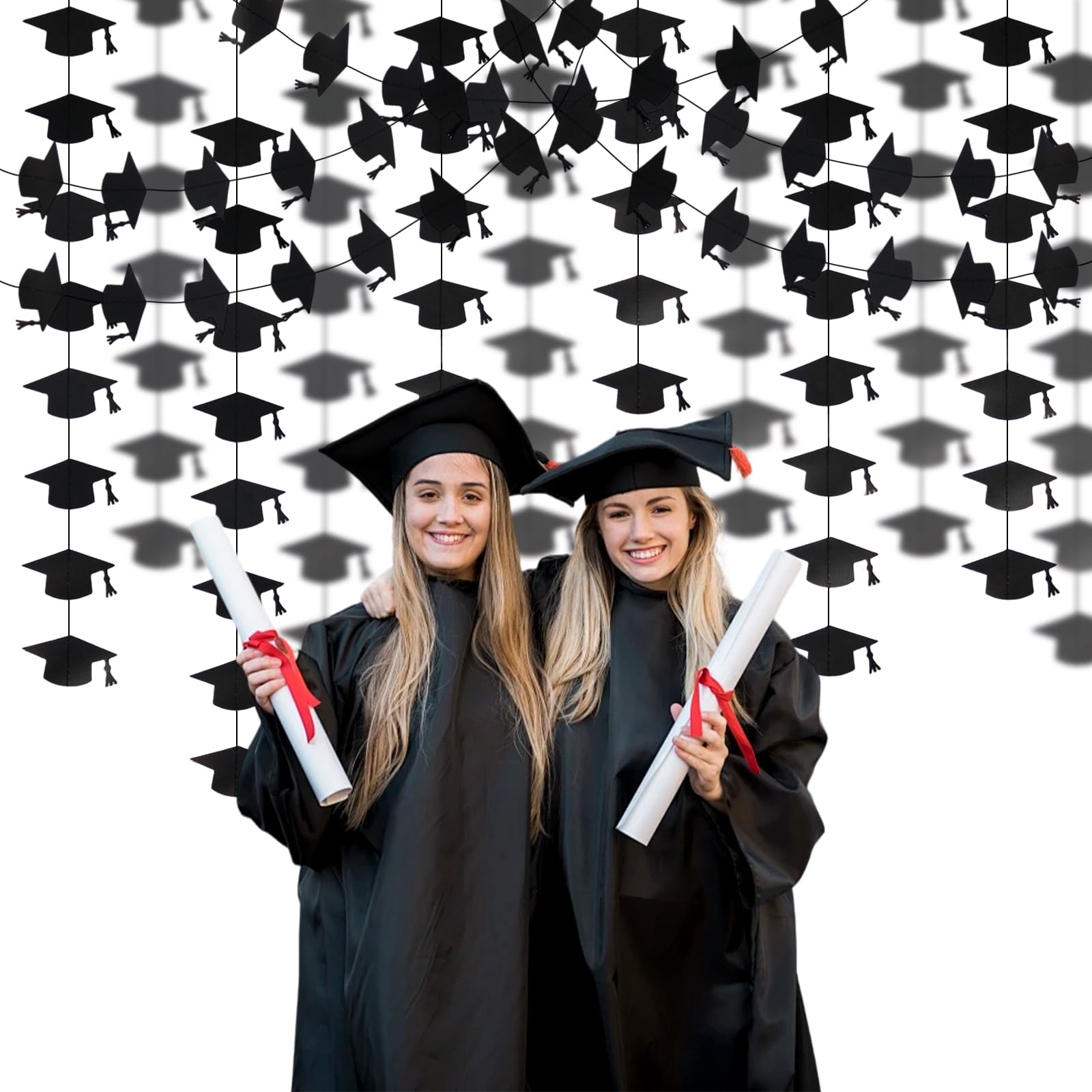 Blopee Black Graduation Garland Graduation Party Decorations Class of 2026 Grad Cap Garland Banner