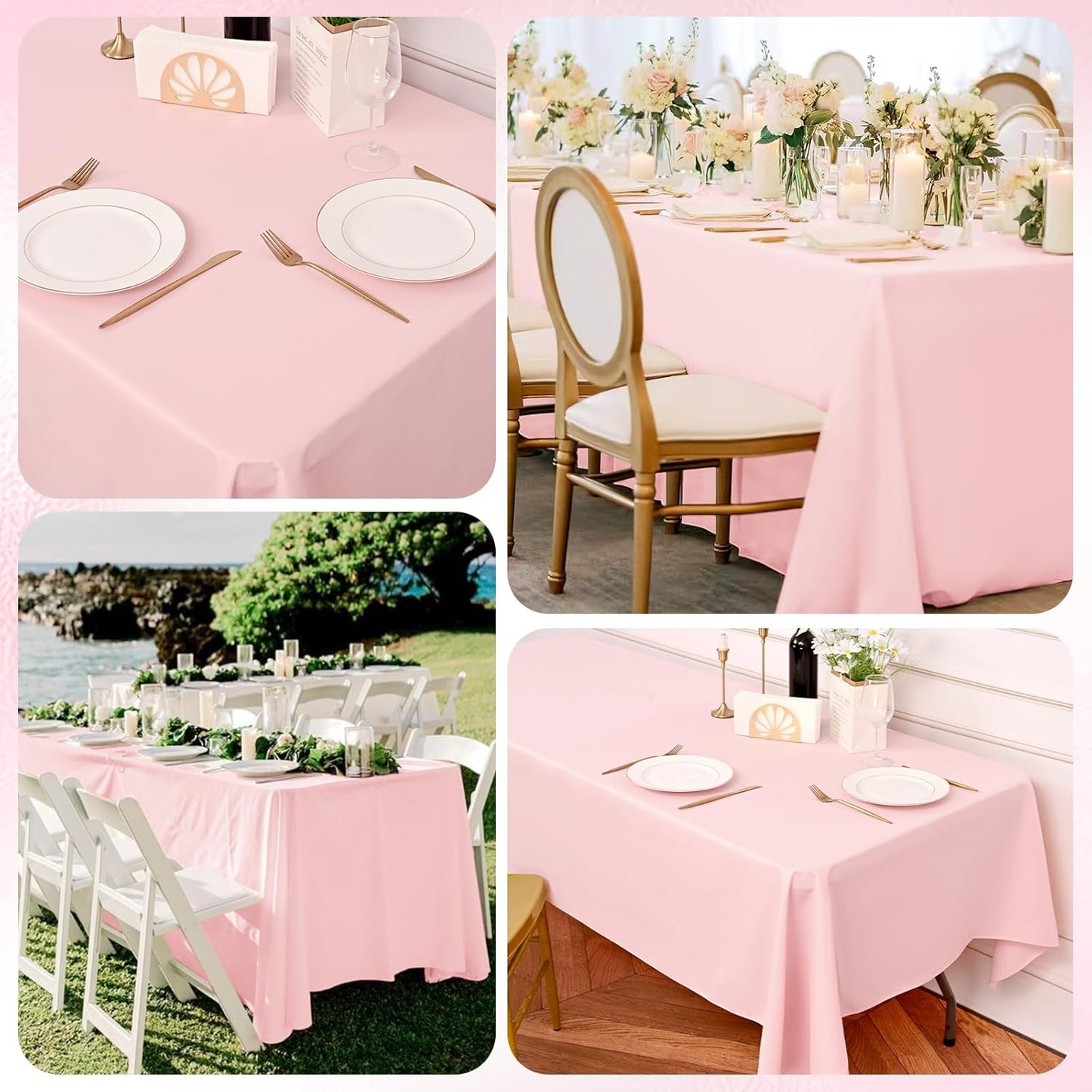 6 Pack Pink Tablecloths for 8ft Rectangle Tables 60 x 126 Inch - Polyester Table Cover Stain and Wrinkle Resistant Washable Fabric Table Clothes for Wedding Party Banquet Reception Restaurant