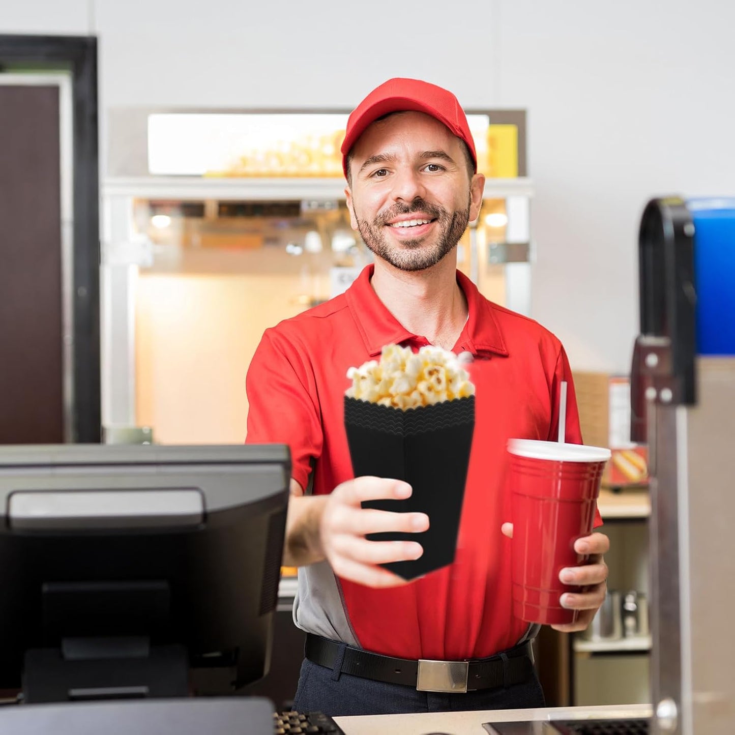 50 Pcs Popcorn Boxes Mini Paper Popcorn Box Cardboard Popcorn Container for Party Disposable Snack Candy Popcorn Bags Popcorn Holder for Movie Nights Birthday Wedding (Black)