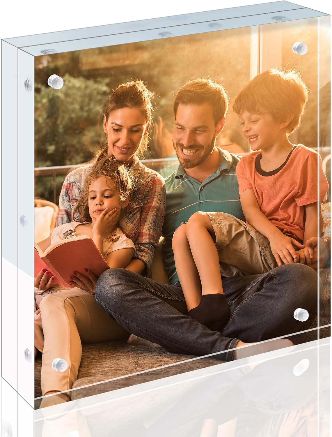 Egofine 8x8 Acrylic Frame, 20mm Thicker Frameless Clear Picture Frame, Double Sided Magnetic Picture Frame, Free Standing Desktop Display