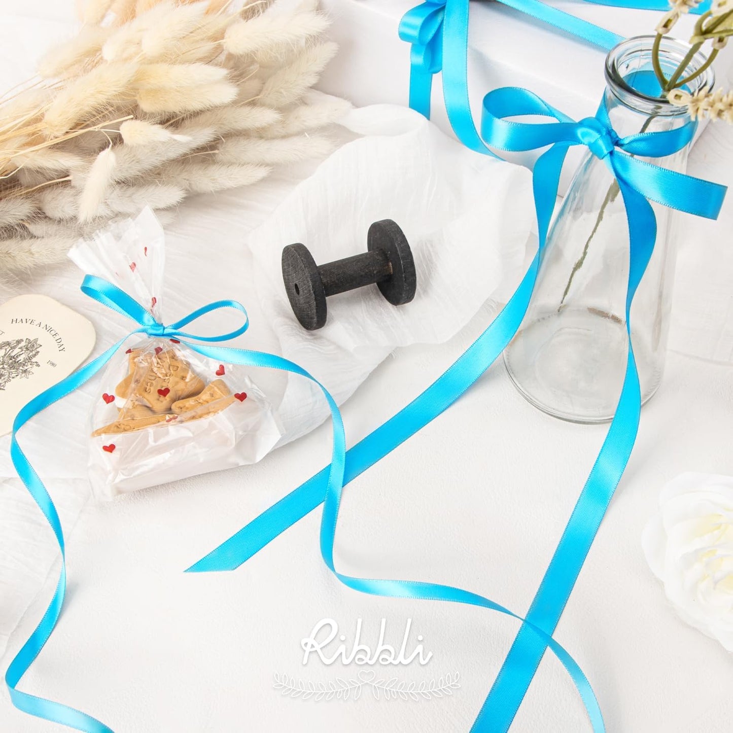 Ribbli Turquoise Blue Double Faced Satin Ribbon,1/2” x Continuous 25 Yards,Use for Bows Bouquet,Gift Wrapping,Wedding Decorating