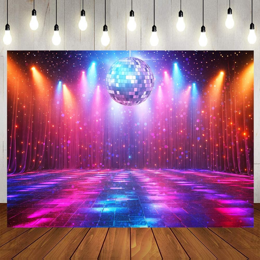 Disco Decorations Backdrop, Retro Glow Party 70s 80s 90s Theme Stage Dance Background Disco Party Decoration, Polyester Banner PartyBackdrop for Birthday Prom Portrait Photo Props 5x3ft