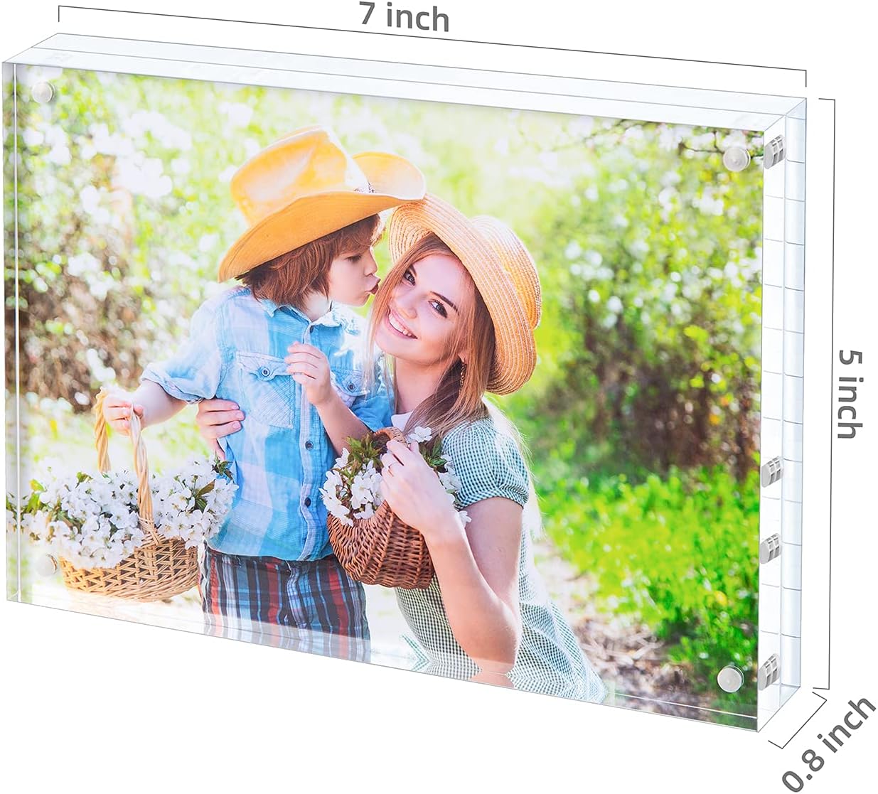 Acrylic Picture Frame, Clear Freestanding Double Sided 20mm Thickness Frameless Magnetic Photo Frames Desktop Display with Gift Box Package (5x7 4 pack)