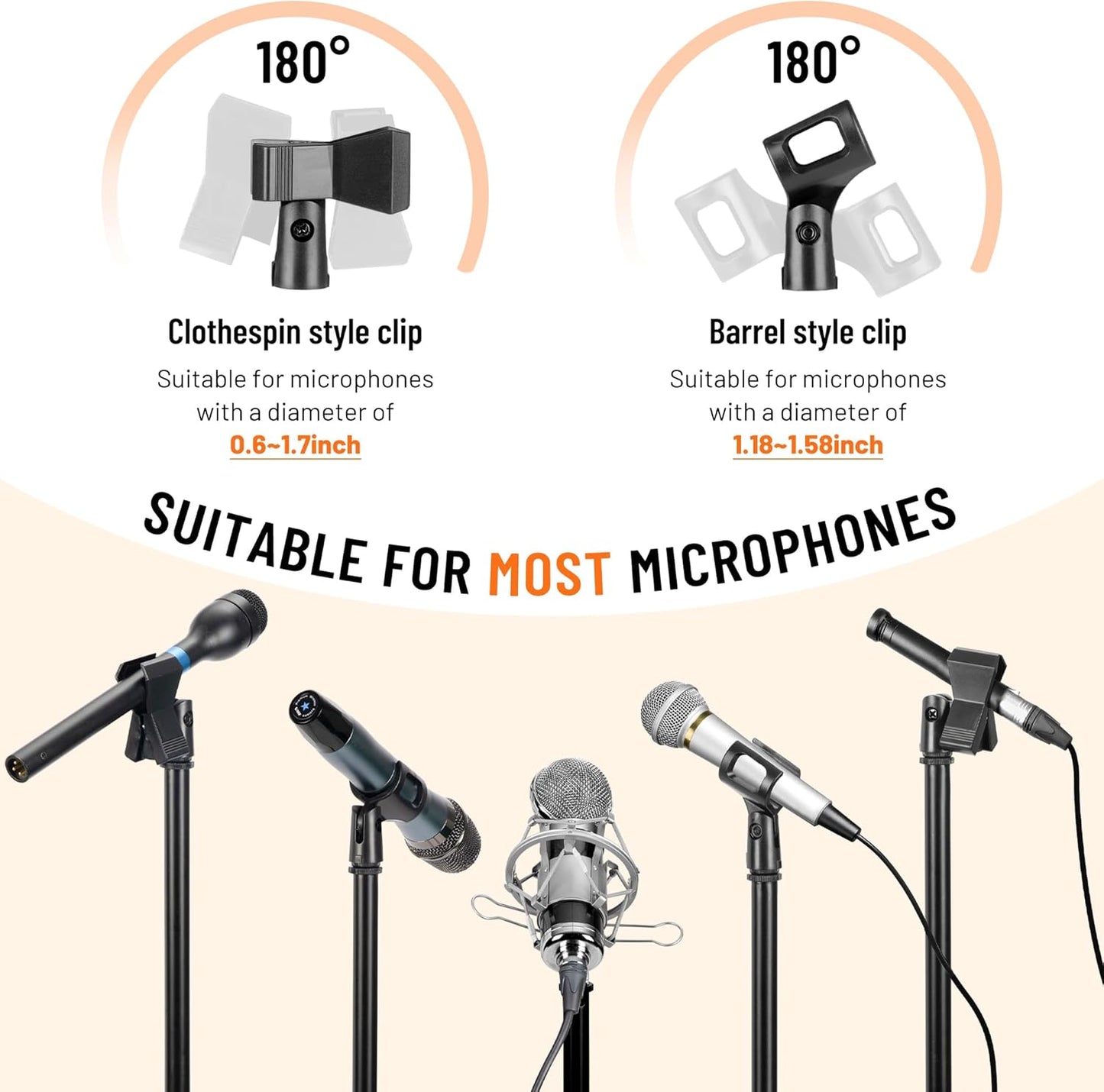 CAHAYA Mic Stand Tripod Boom Arm Floor Microphone Stand Height Adjustable with Carrying Bag and 2 Mic Clips 3/8" to 5/8" Adapter for Singing Performance Podcast