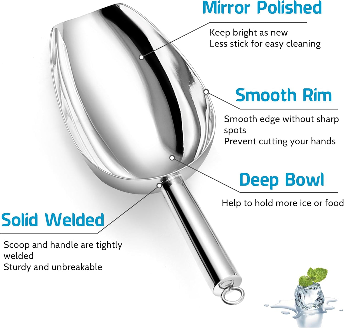 P&P CHEF Canister Scoop Set of 3, Ice Candy Scoop, Stainless Steel Multipurpose Food Scooper for Buffet Jar Freezer, Mirror Finish & Dishwasher Safe, Silver, 3+6+8 Oz