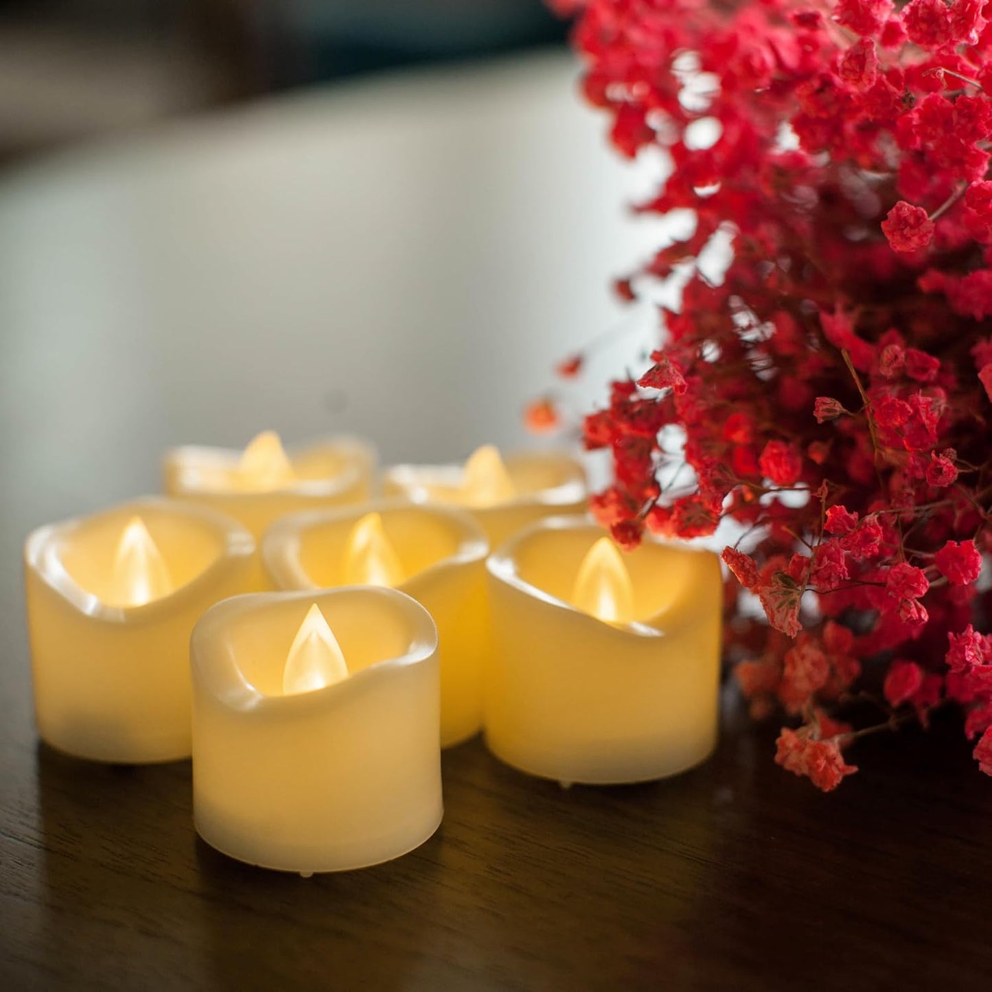 CANDLE CHOICE Battery Operated Flameless Tea Lights Votives Realistic Flickering Fake Electric LED Tealight Candles Set for Halloween Christmas Party Wedding Decorations Batteries Included 6 Pack