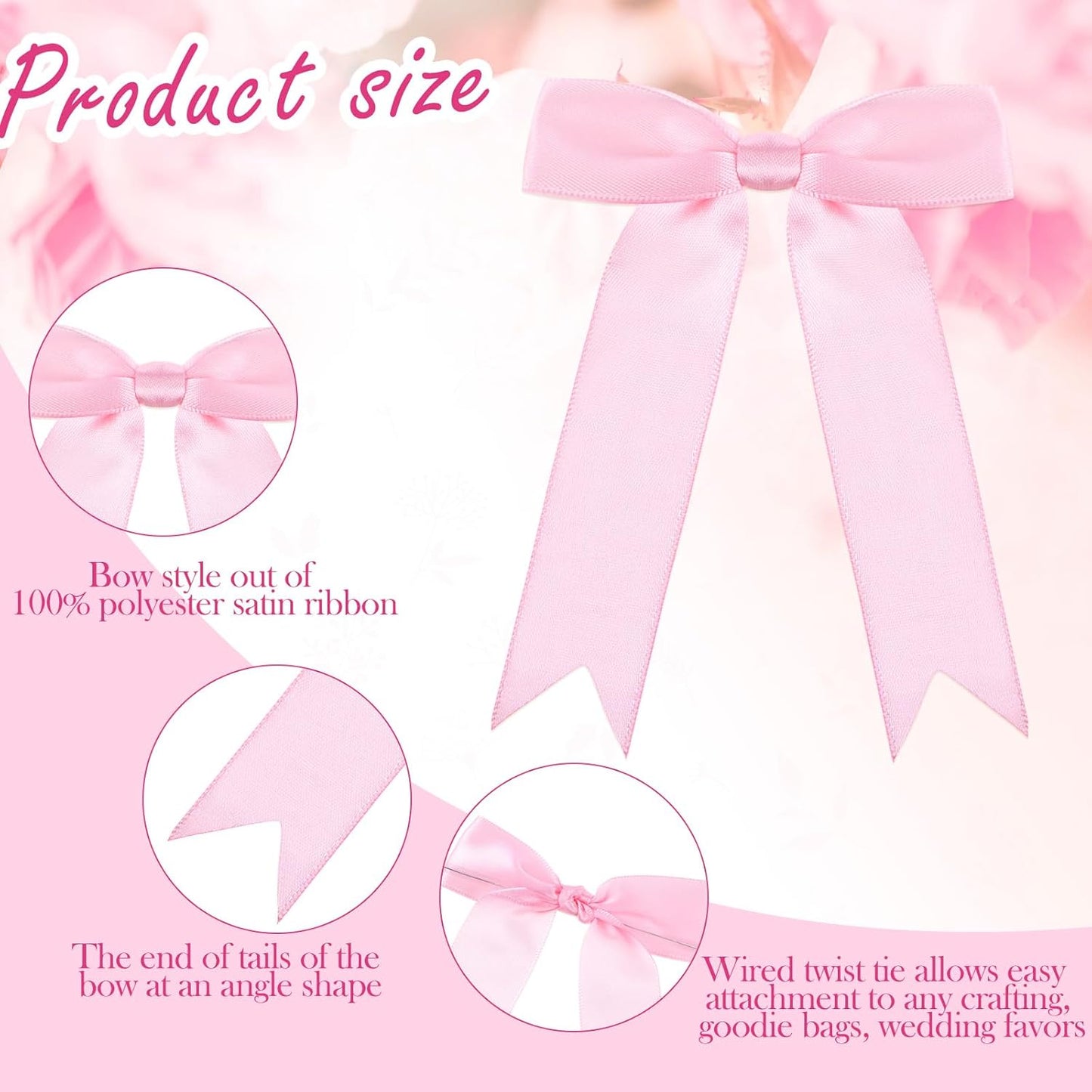 Riceshoot 24 Pcs Satin Ribbon Bow 3.5x5 Inch Twist Tie Bows for Gift Balloon Bag Cake Craft DIY Wedding Birthday Party Decor