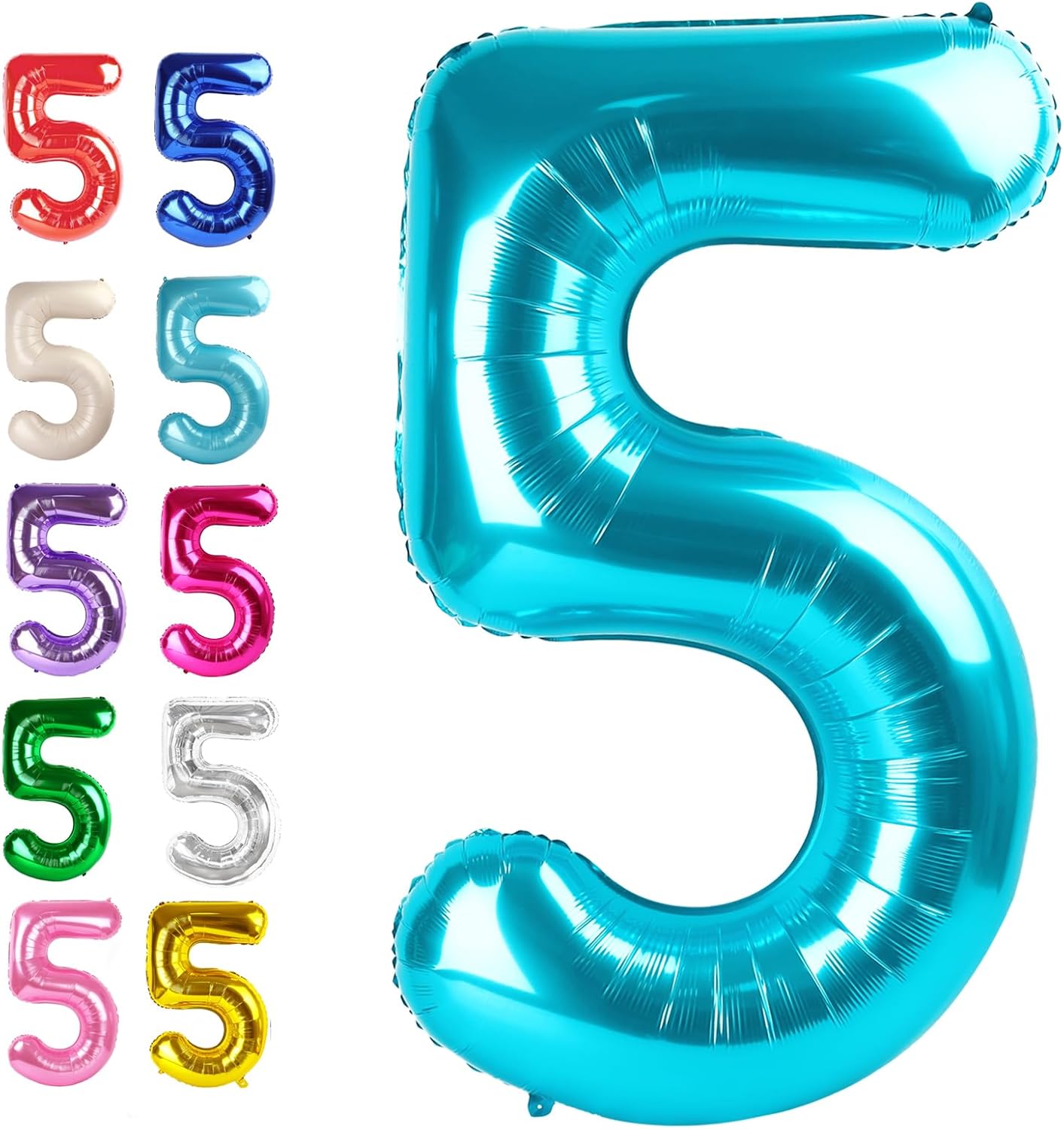 Large Blue 40 Inch Birthday Number 5 Balloon, Blue Five 5th 15 25 35 50 55 Birthday Anniversary Celebration Decorations, Foil Mylar Helium Numbers 5 Balloons Girl Boy Party Supplies