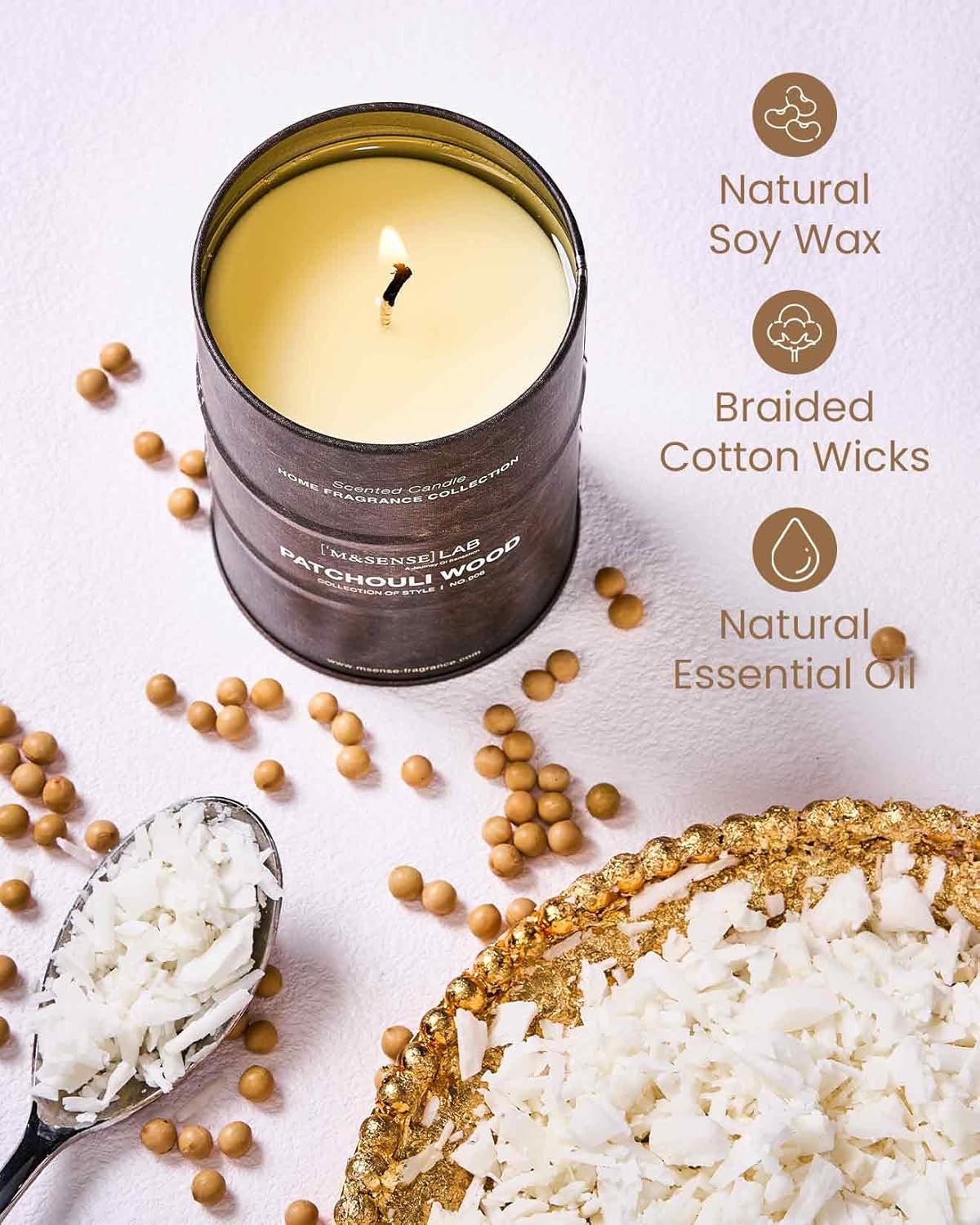 M&SENSE Patchouli Wood Scented Candles Natural Non Toxic, Aromatherapy Candle for Stress Relief Meditation Relaxing, Housewarming Gifts for Women Men, 11.3oz 70 Hour Long Burning