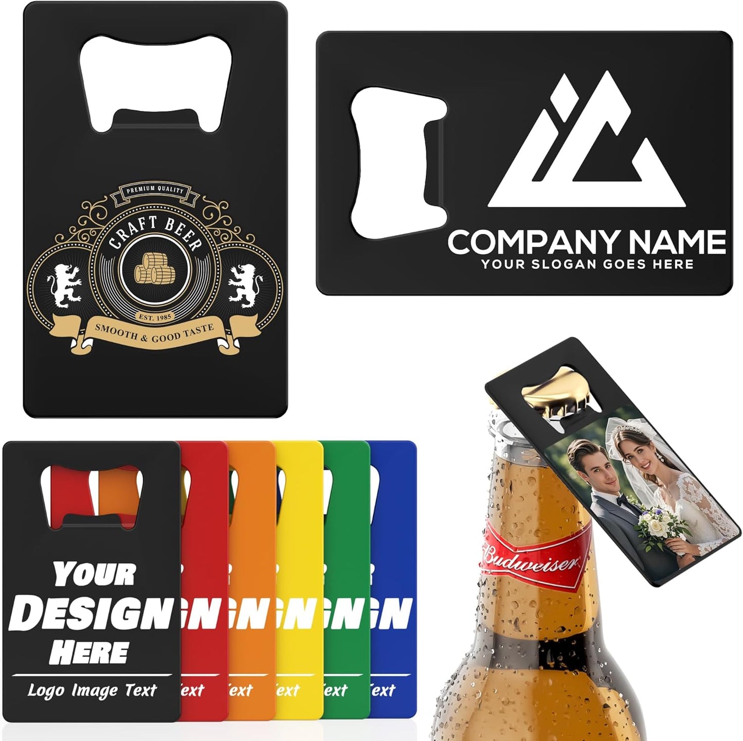 4-100 Pcs Custom Bottle Opener, Personalized Stainless Steel Credit Card Bottle Opener, Full Color Print Custom Beer Can Opener Bulk for Bar, Wedding Favors, Party, Promotion, Groomsmen Gift (Black)