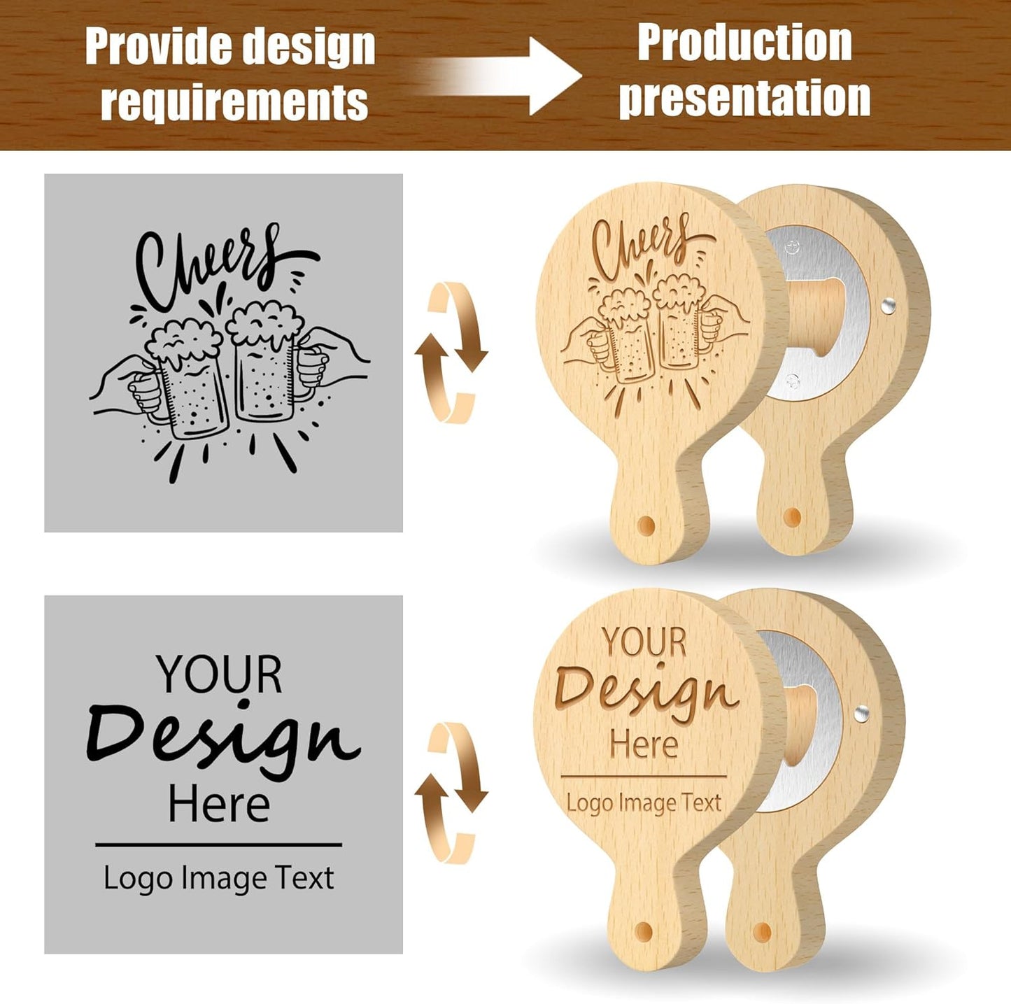 8 Custom Magnetic Bottle Opener Refrigerator, Personalized Engraved Wood Beer Openers, Wooden Round Fridge Magnet for Beer Lover Wedding Guest Bars Parties Men Gift Father's Day (Round With Handle)