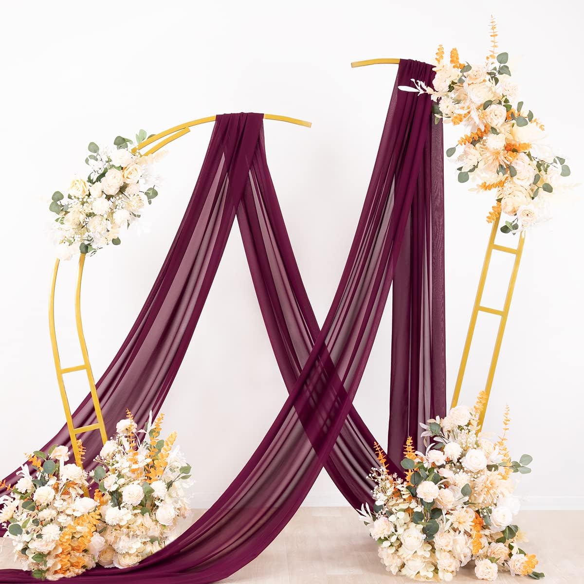 Socomi Wedding Arch Draping Fabric 1 Panel 29" x 19Ft Burgundy Sheer Chiffon Curtain Drapes 6 Yards for Wedding Ceremony Birthday Party Decoration