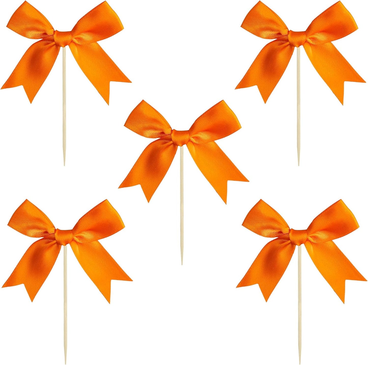 Ephlyn 24Pcs Bow Cupcake Toppers Bow Cake Topper Birthday Decorations Mini Bowknot Cupcake Picks for Coquette Theme Party Decoration Bachelorette Bridal Engagement Wedding Party Supplies Orange