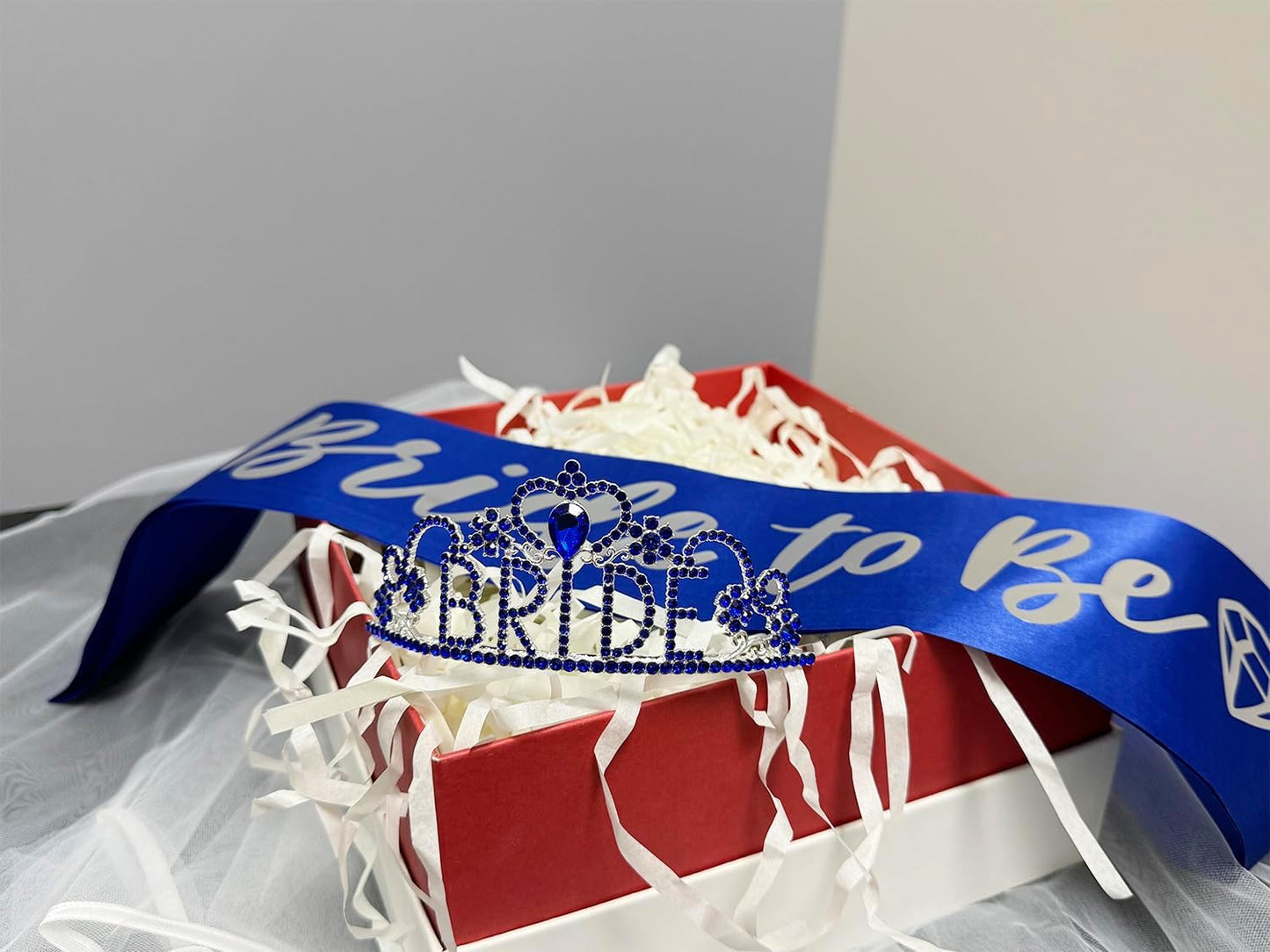 JETKONG 3 Pcs Bachelorette Party Decorations "BRIDE" Crown, Bride to Be Sash&Veil for Women Bachelorette Party Gifts, Bridal Shower Supplies, Gifts, Favors (Dark Blue)