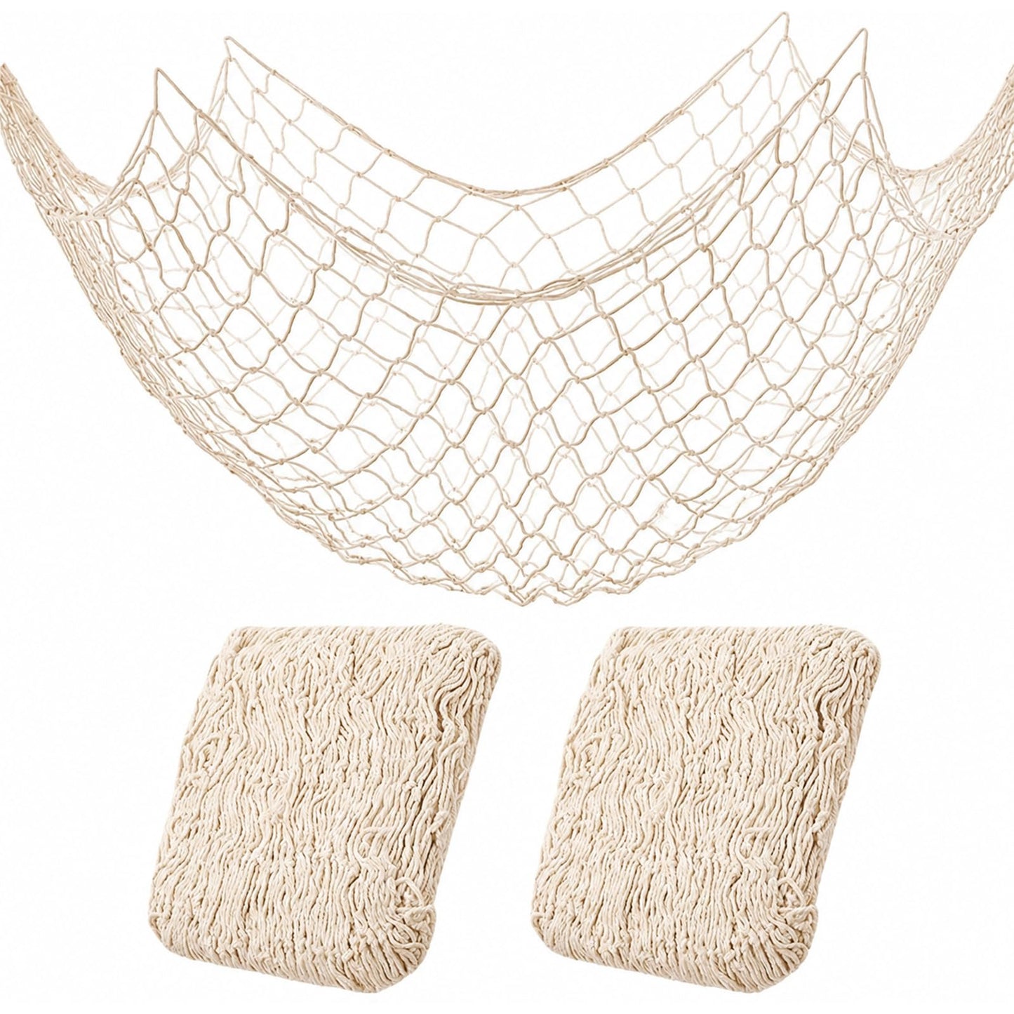 2 Pack Fish Net Decorations for Party, Natural Cotton Hawaiian Table Runner Party Fishing Net