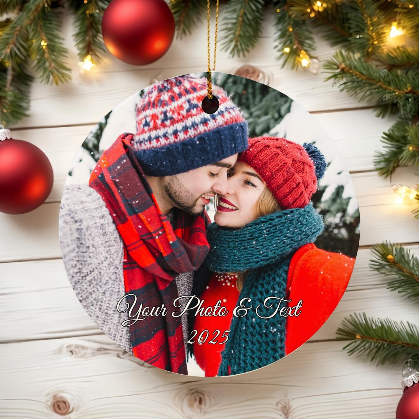 Personalized Christmas Ornaments Decor, Custom Xmas Ornaments with Photo and Text, Customized Wedding Gifts for Couples, Husband, Wife, Parents