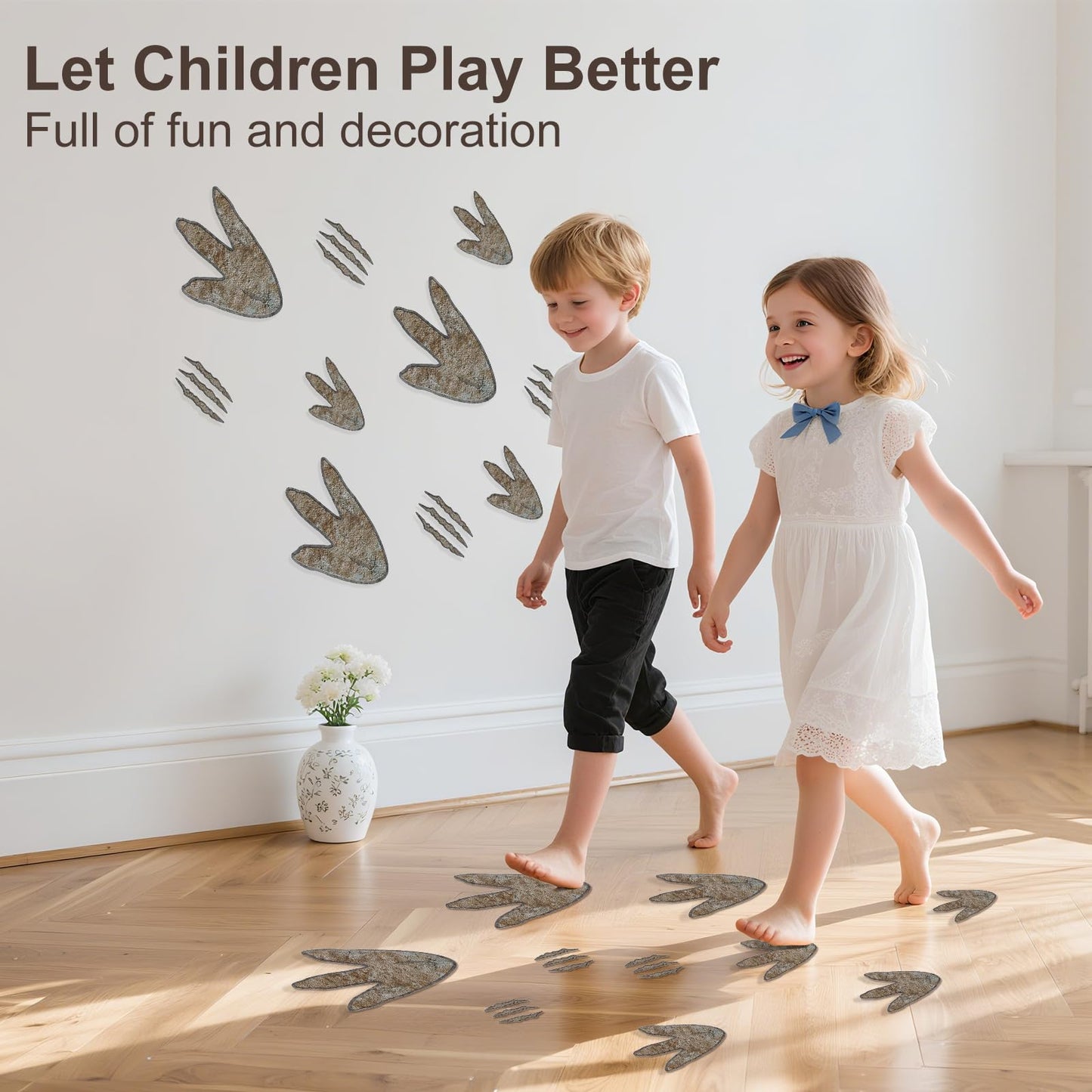 90 Pieces Dinosaur Decor Dinosaur Footprints Floor Decals Peel and Stick Track Stickers Removable
