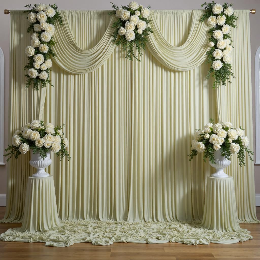30 ft x 10 ft Wrinkle Free Sage Green Backdrop Curtain for Parties, Thick Green Polyester Photo Backdrop Drapes for Baby Shower Wedding Engagement Birthday Party Backdrop Stand,5ft x 10ft 6 Panels