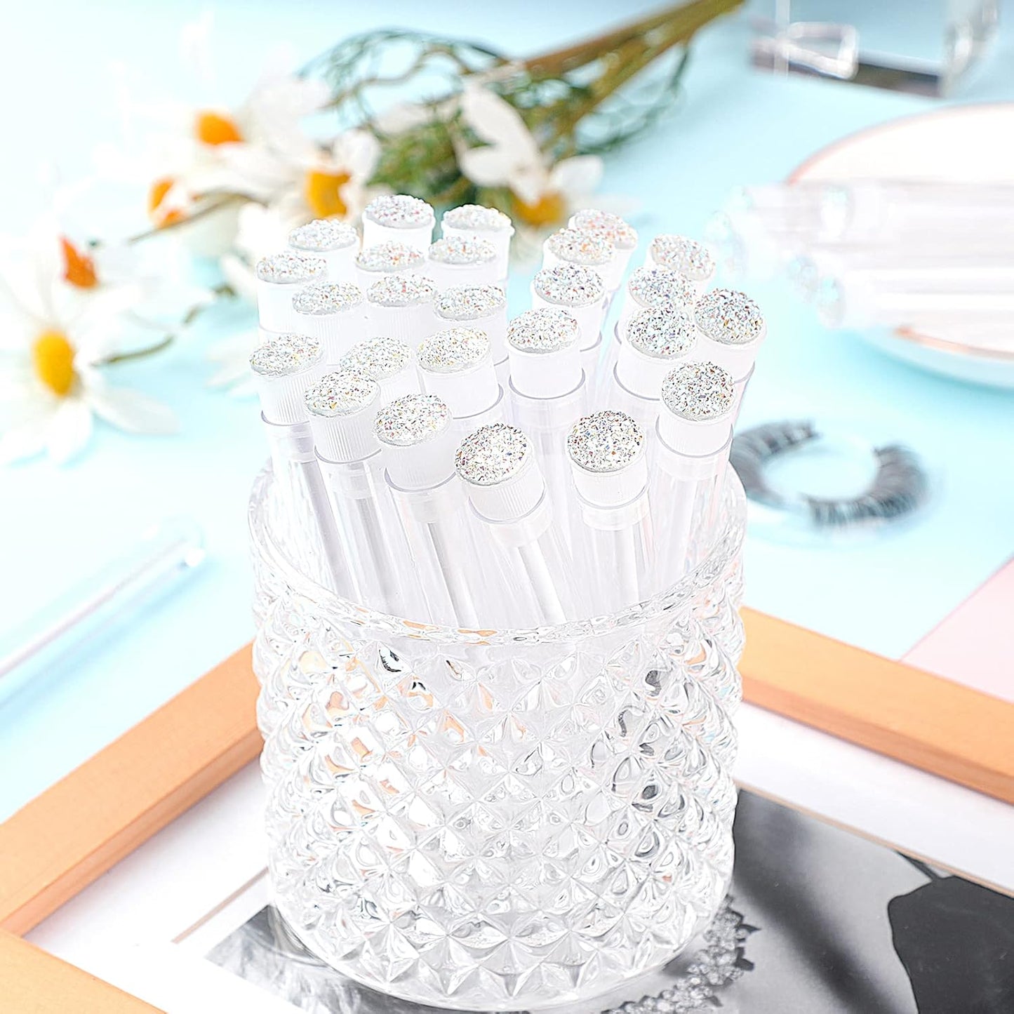 50pcs Eyelash brush Lash Wand Makeup tool Eyelash Extension supplies Cleaning brush Diamond Mascara star white
