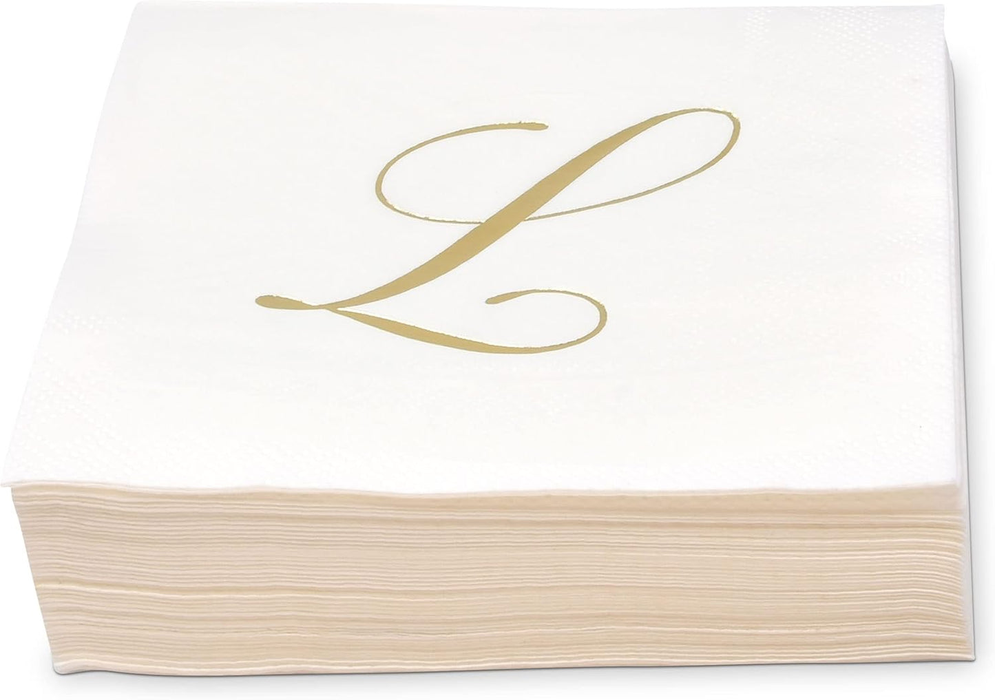 Gift Boutique 100 Gold Monogram Cocktail Napkins Letter L Disposable Paper Pack Elegant Metallic Golden Foil Hand Napkin for Powder Room Wedding Holiday Birthday Party Baby Shower Decorative Towels
