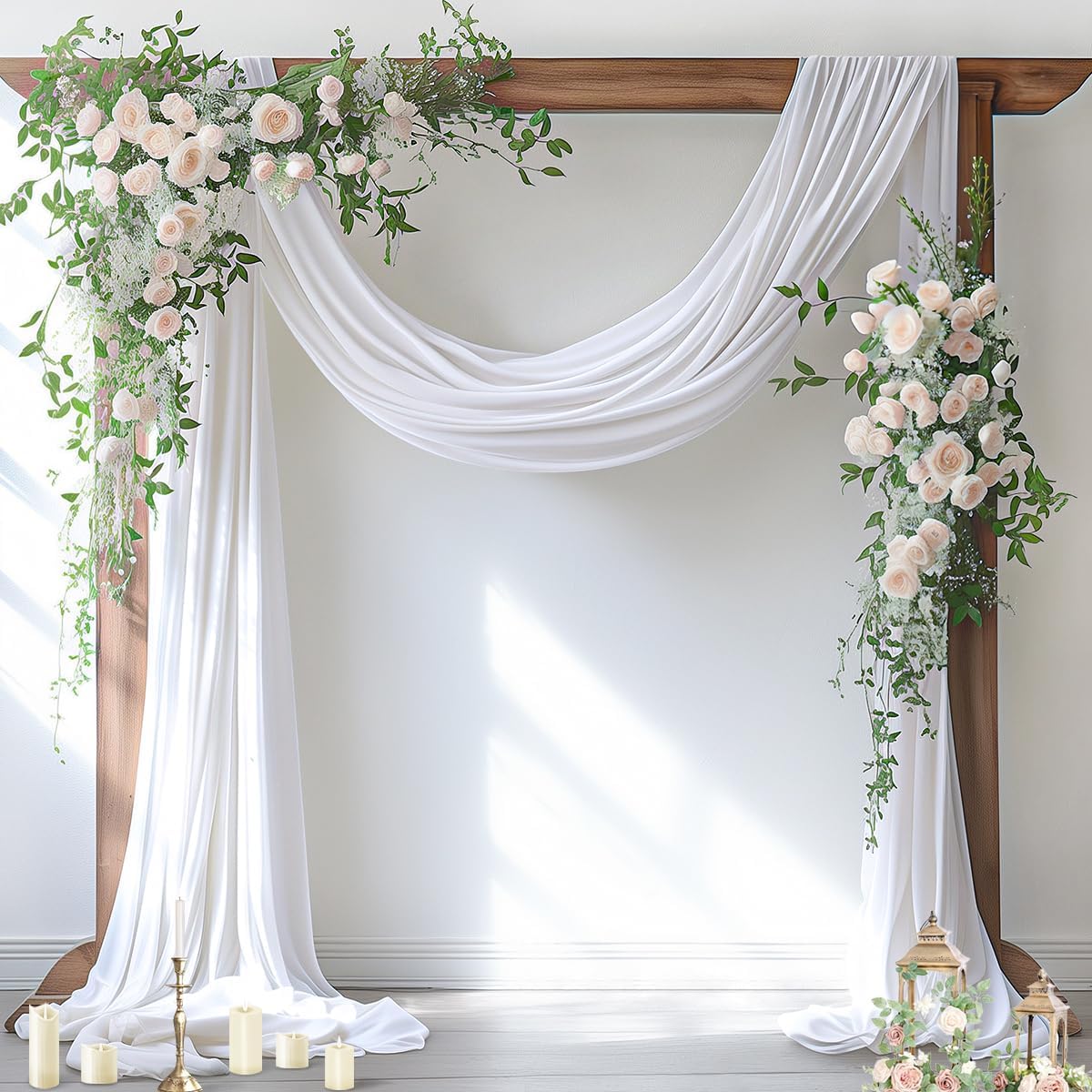 Socomi Wedding Arch Draping Fabric 1 Panel 29" x 19Ft White Sheer Chiffon Curtain Drapes 6 Yards for Wedding Ceremony Birthday Party Decoration