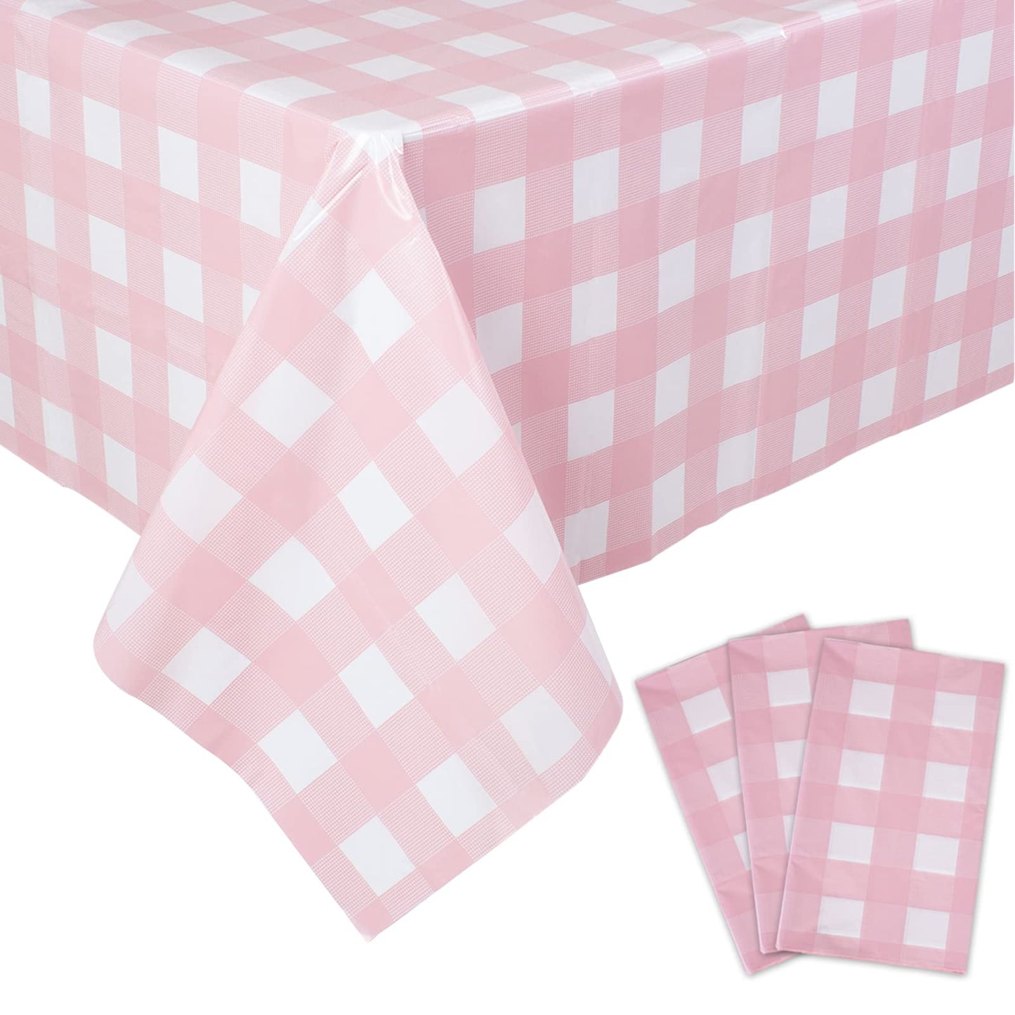 Kesfey 3 Packs Pink Gingham Tablecloth Pink and White Checkered Tablecloths 54 x 108 Inches