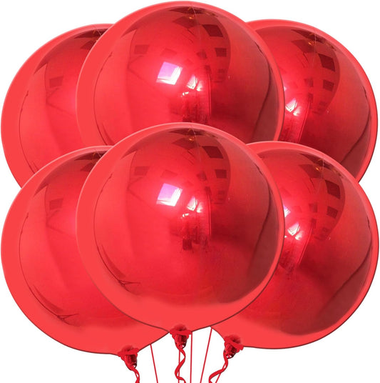 KatchOn, Red Foil Balloons - Big 22 Inch, Pack of 6 | 4D Sphere Metallic Red Balloons for Happy Birthday Decorations, Carnival Decoration, Wedding Decoration, Anniversary Decorations