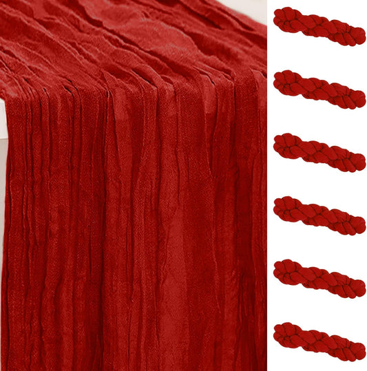 6 Pack Burgundy Cheesecloth Table Runner 35x120 Inch 10Ft Rustic Gauze Cheese Cloth Table Runner Sheer Cheesecloth Table Runners for Wedding Party Bridal Shower Decoration