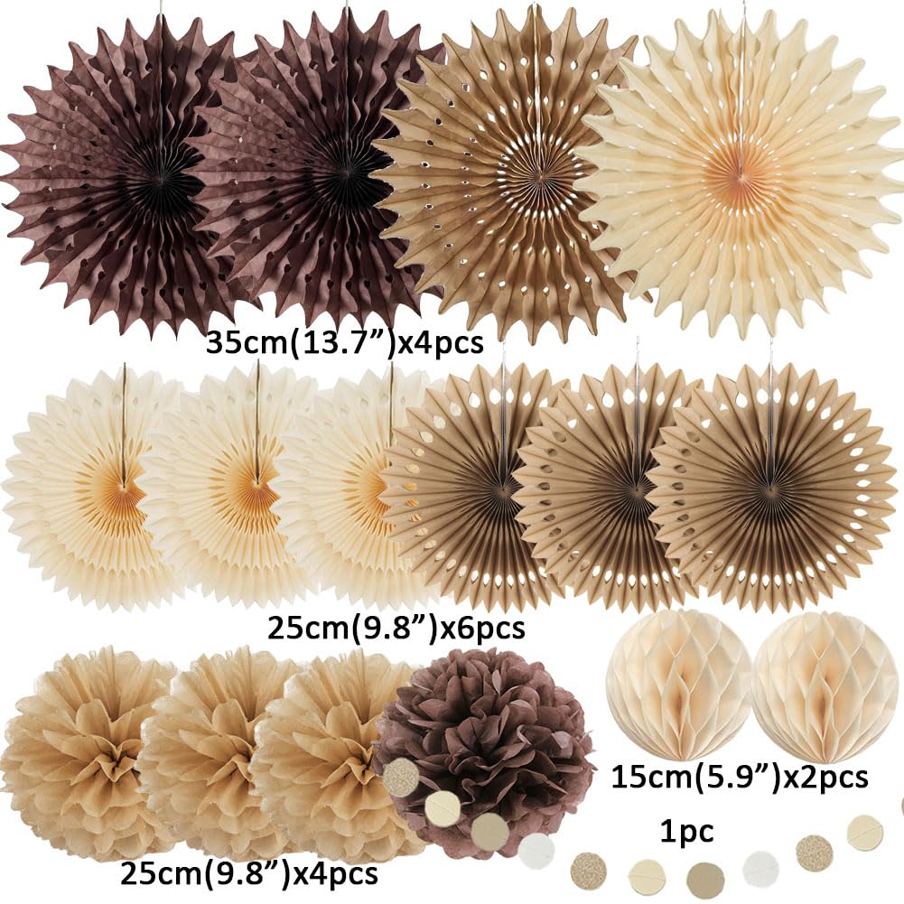 Brown Party Decorations Brown and Beige Paper Fans Party Decorations Neutral Party Decorations
