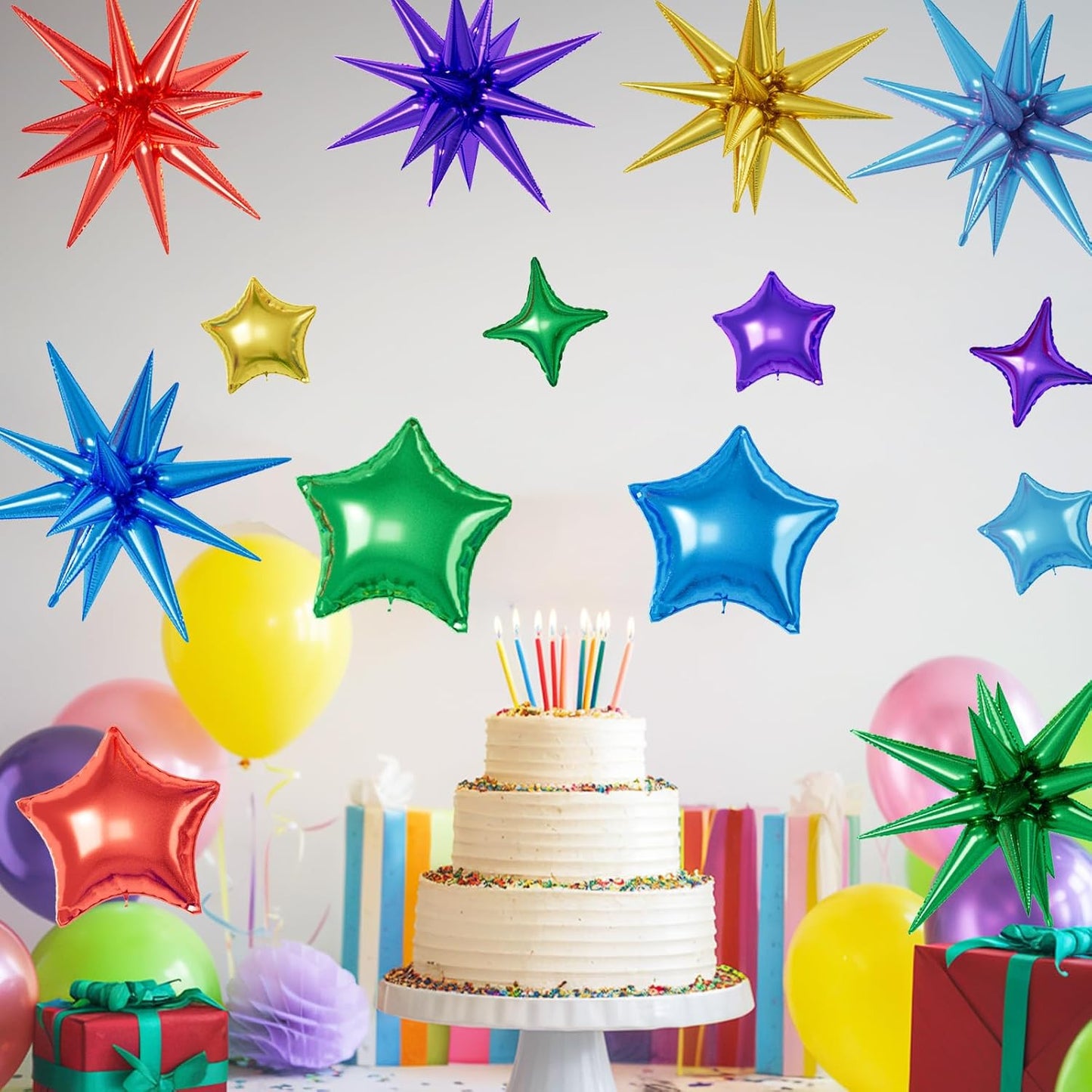 16 Pcs Colorful Star Balloons, 22/18/10 Inch Foil Rainbow Balloons, Red Blue Gold Purple Green Balloon for Kids Boy Girl Birthday Wedding Baby Shower Party Decorations