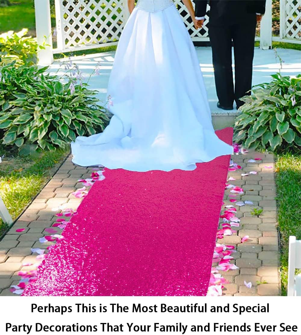ShinyBeauty 4FTx15FT-Sequin Aisle Runner-Fuchsia Sparkly Carpet Runner for Wedding/Christmas/Thanksgiving Decor